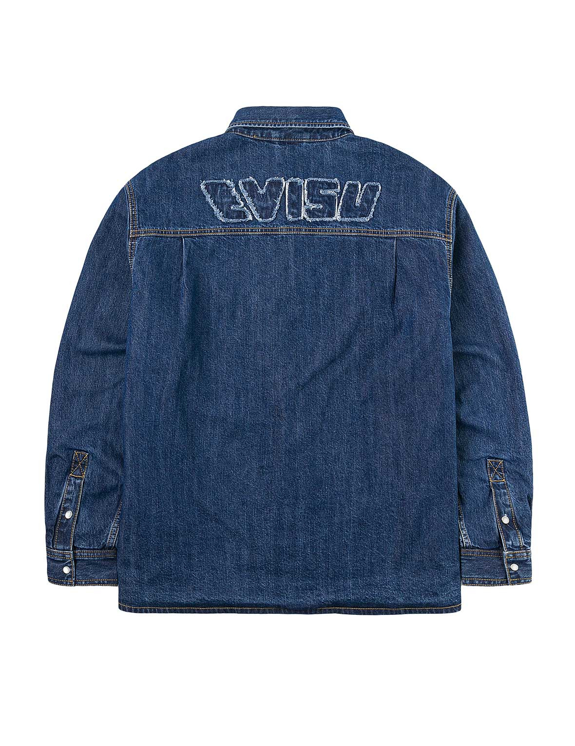 Distressed Logo Appliqué Embroidery Relax Fit Denim Shirt - 12