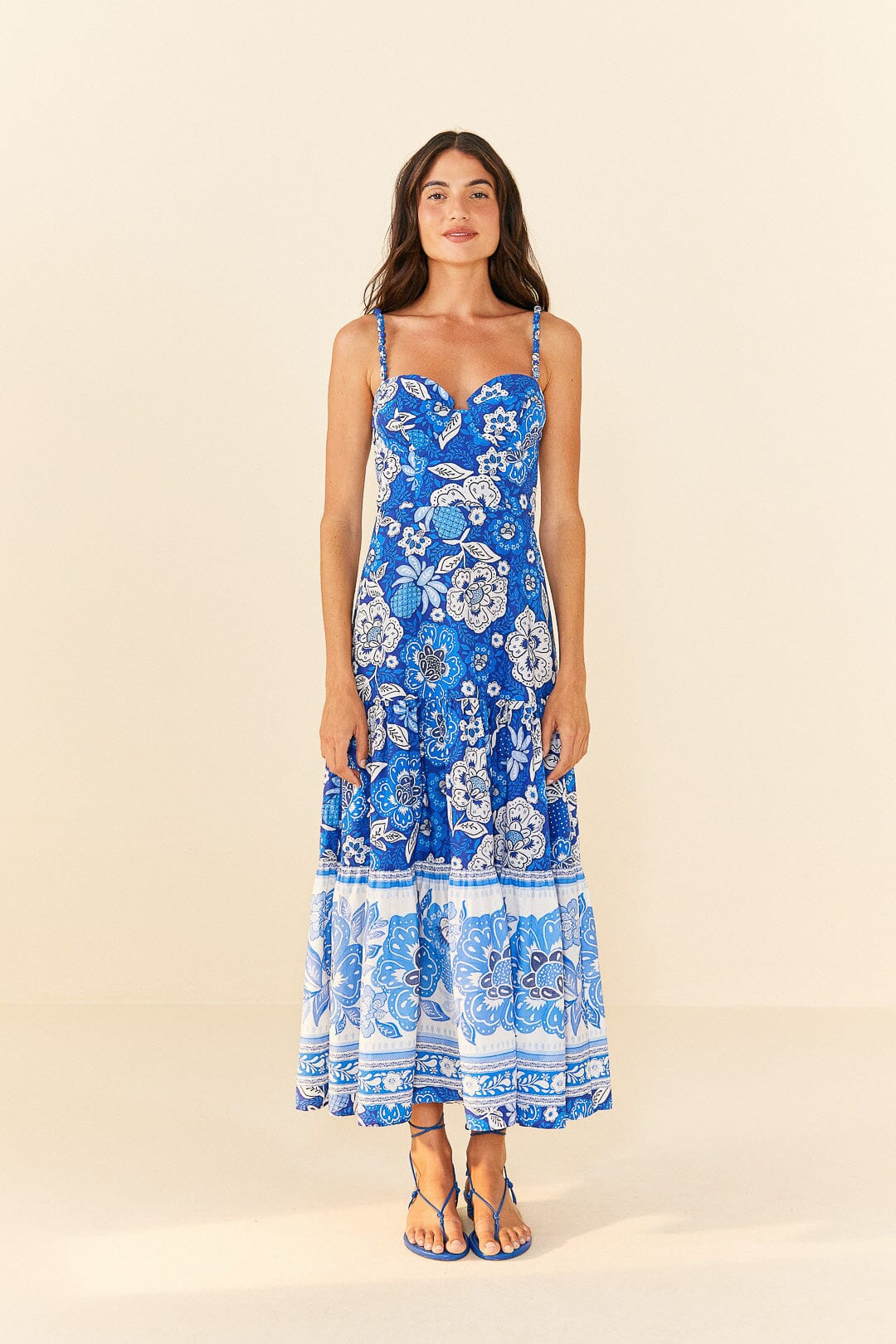 Blue Full Of Flowers Organic Cotton Midi Dress - 4