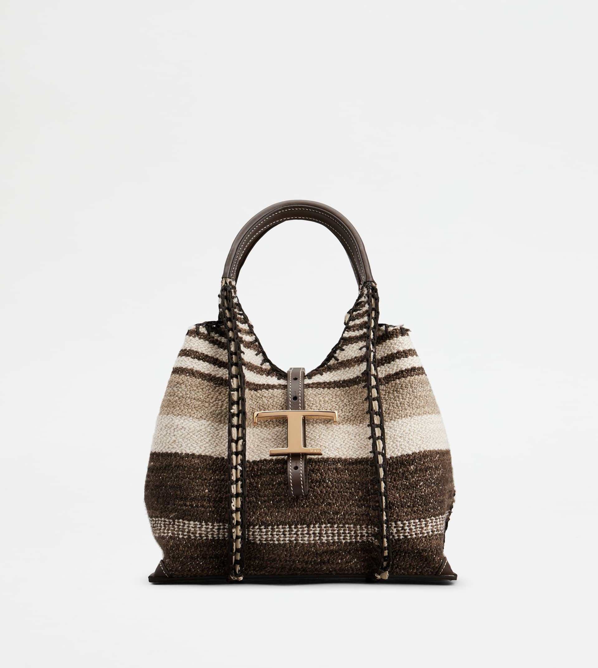 T TIMELESS SHOPPING BAG IN FABRIC AND LEATHER MINI - BROWN - 1