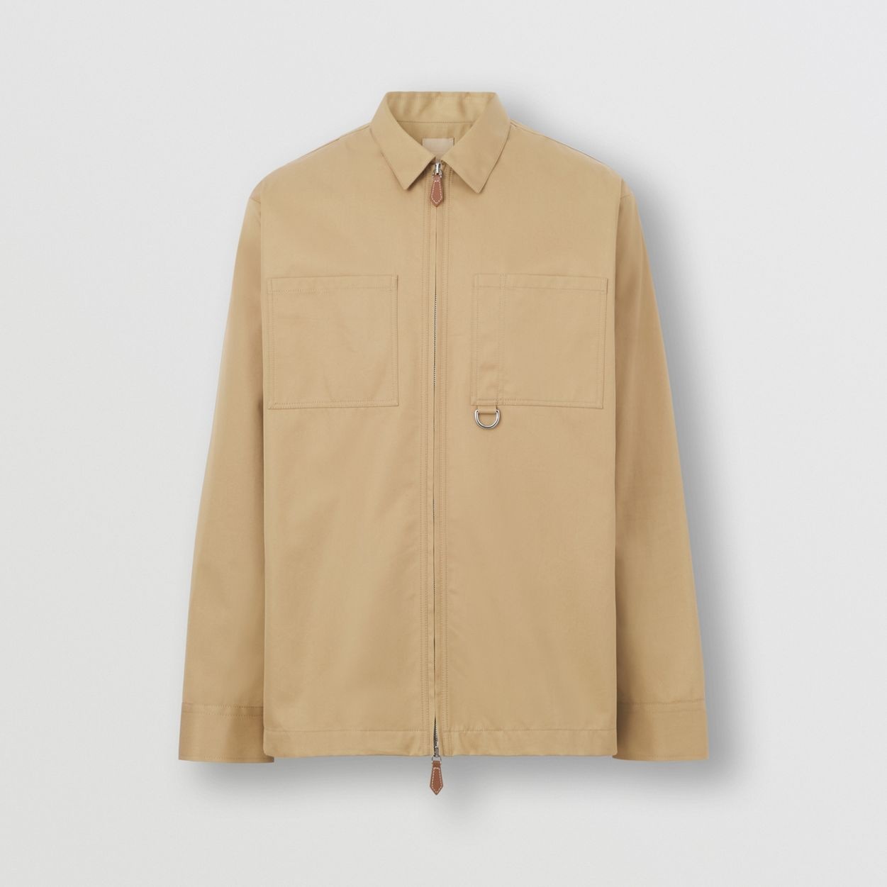 Embroidered Logo Cotton Gabardine Zip-front Shirt - 1