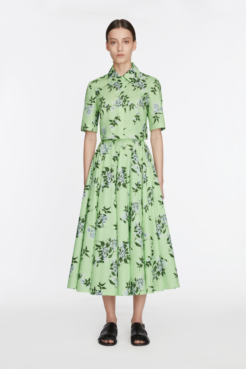 EMILIA WICKSTEAD Natalie Top in Lilac Lillies & Cherry Print on Green Organic Cotton outlook