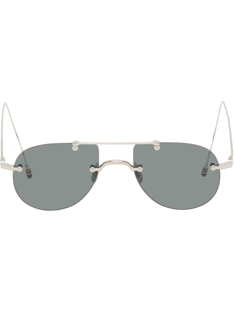 Silver Titanium Rimless Aviator Sunglasses 1
