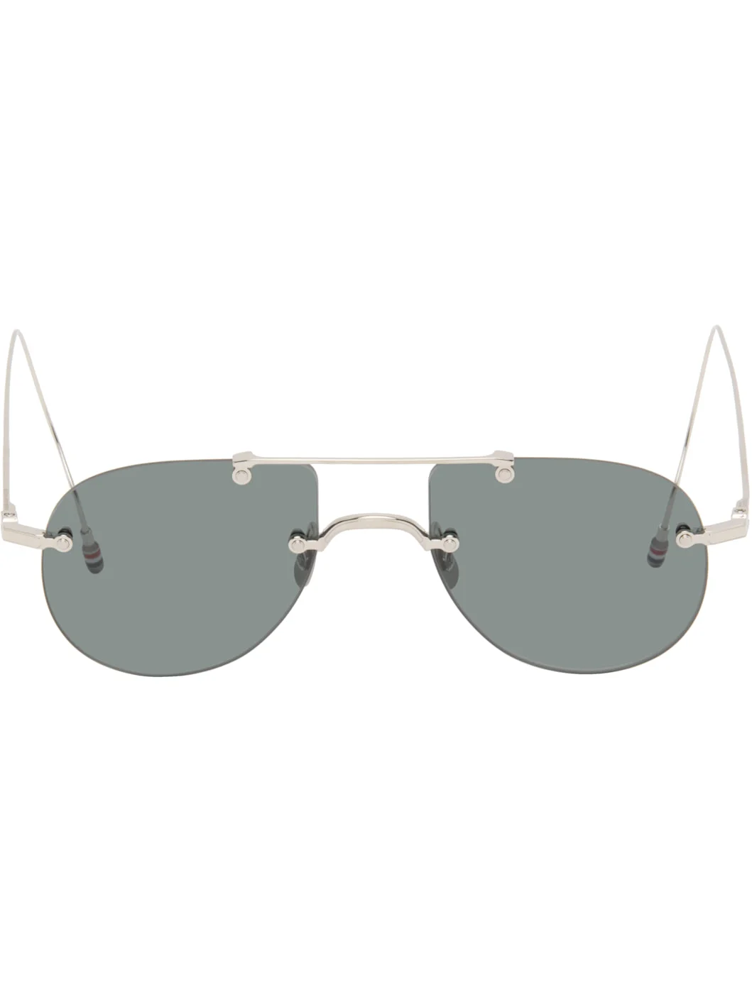 Silver Titanium Rimless Aviator Sunglasses - 1