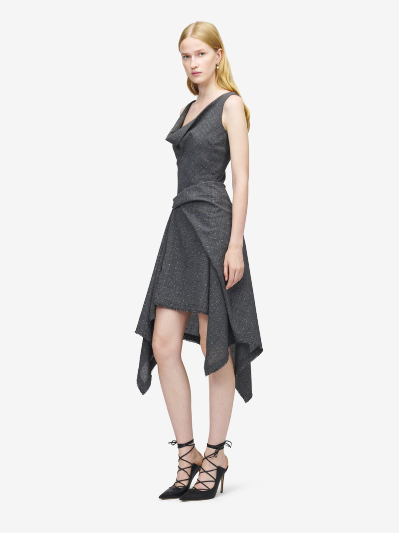 Flecked Glen Check Asymmetric Dress 4