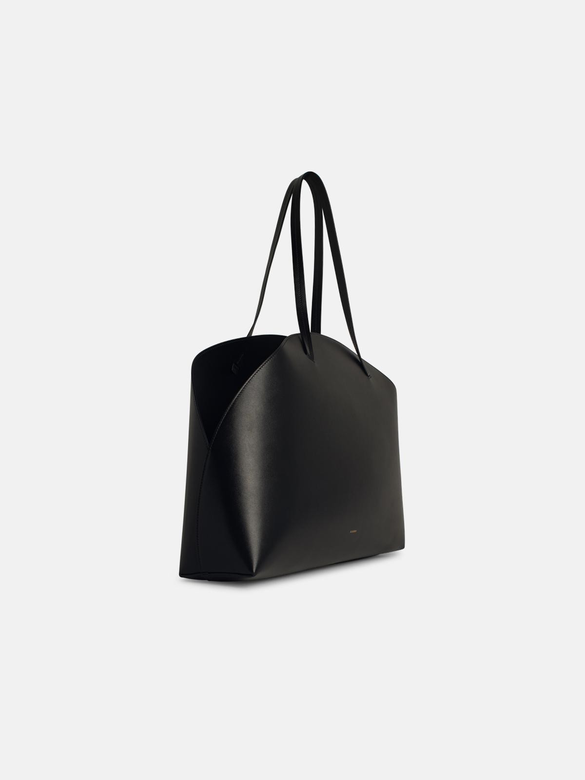 'CURVE' LARGE BLACK LEATHER CROSSBODY BAG - 2