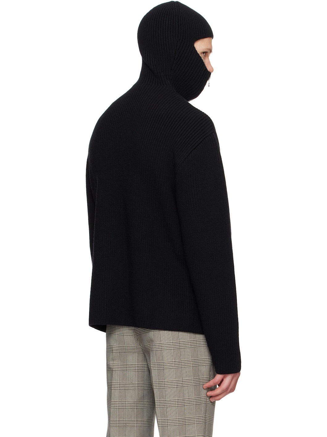 Black Ribbed Wool Hoodie - 3