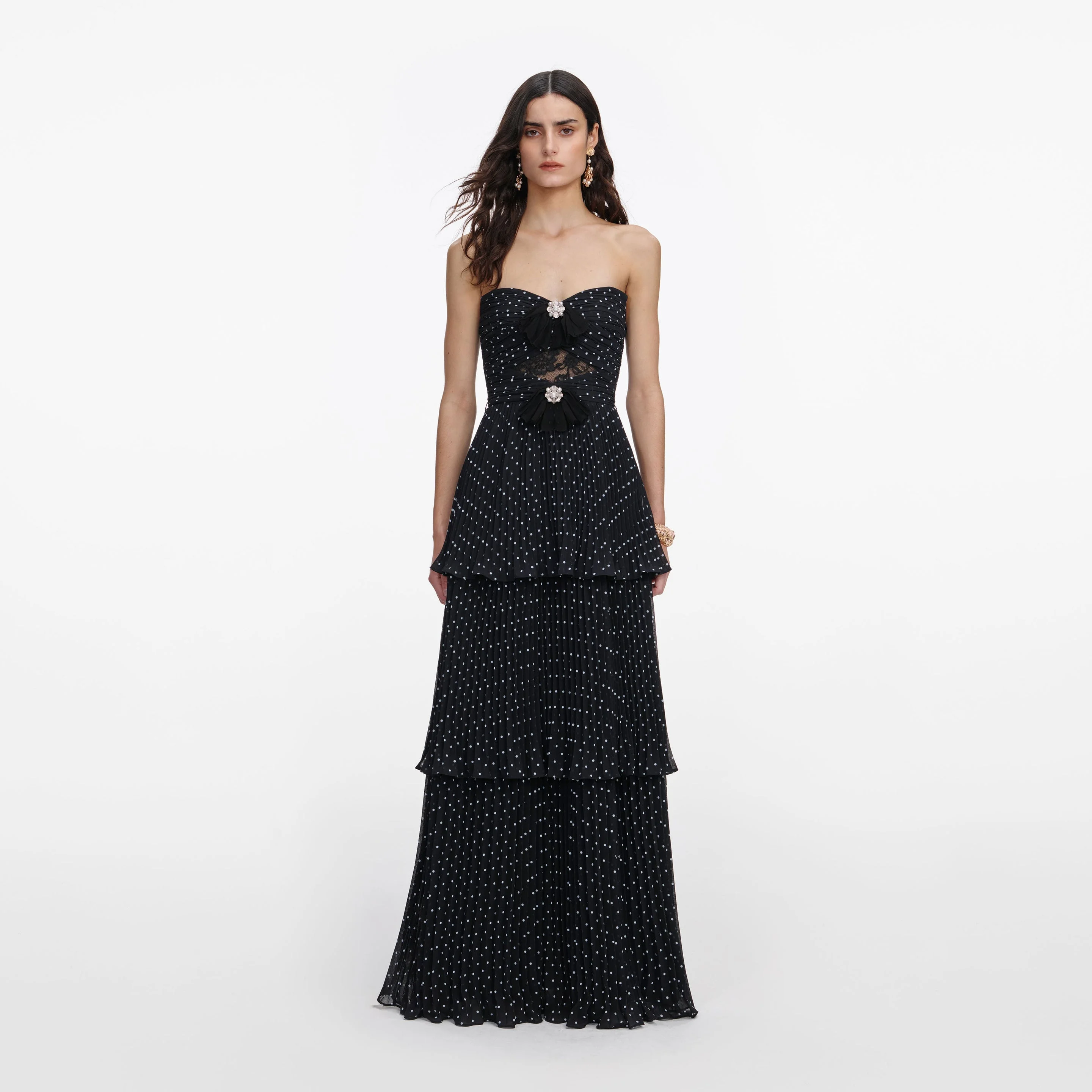 Black Polka Dot Tiered Maxi Dress - 1