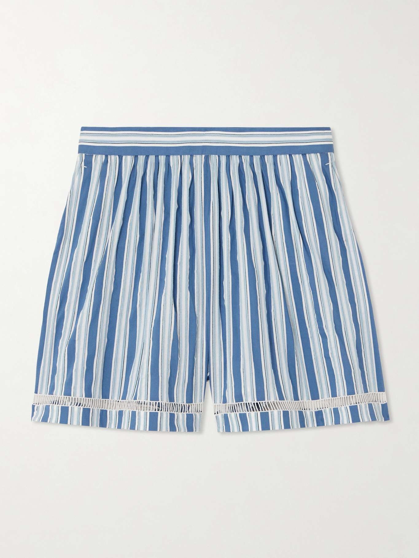 Embroidered striped cotton and silk-blend poplin shorts - 1