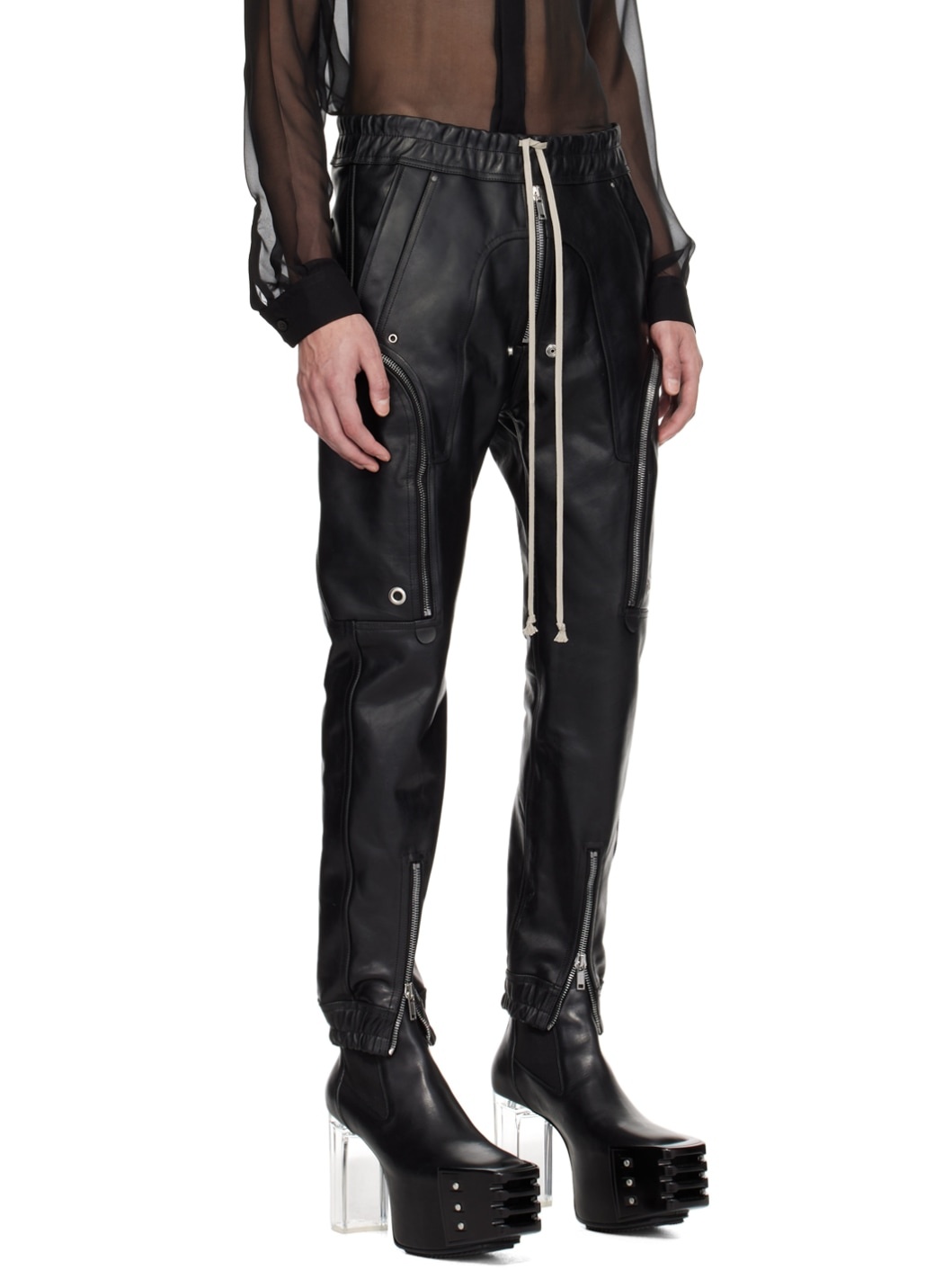 Black Bauhaus Leather Cargo Pants - 2