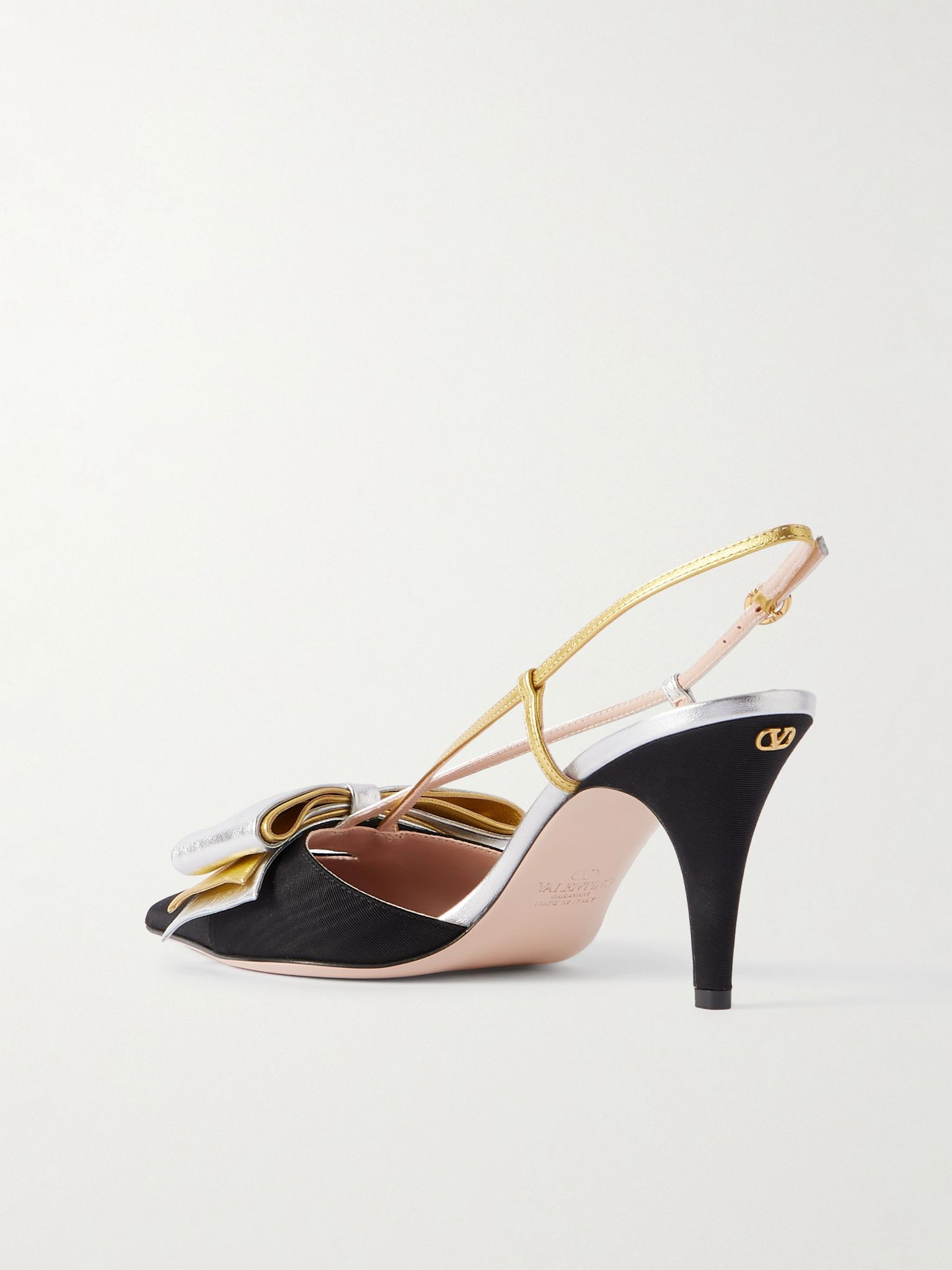 Bowow 85 metallic leather and moiré slingback pumps Black - 3