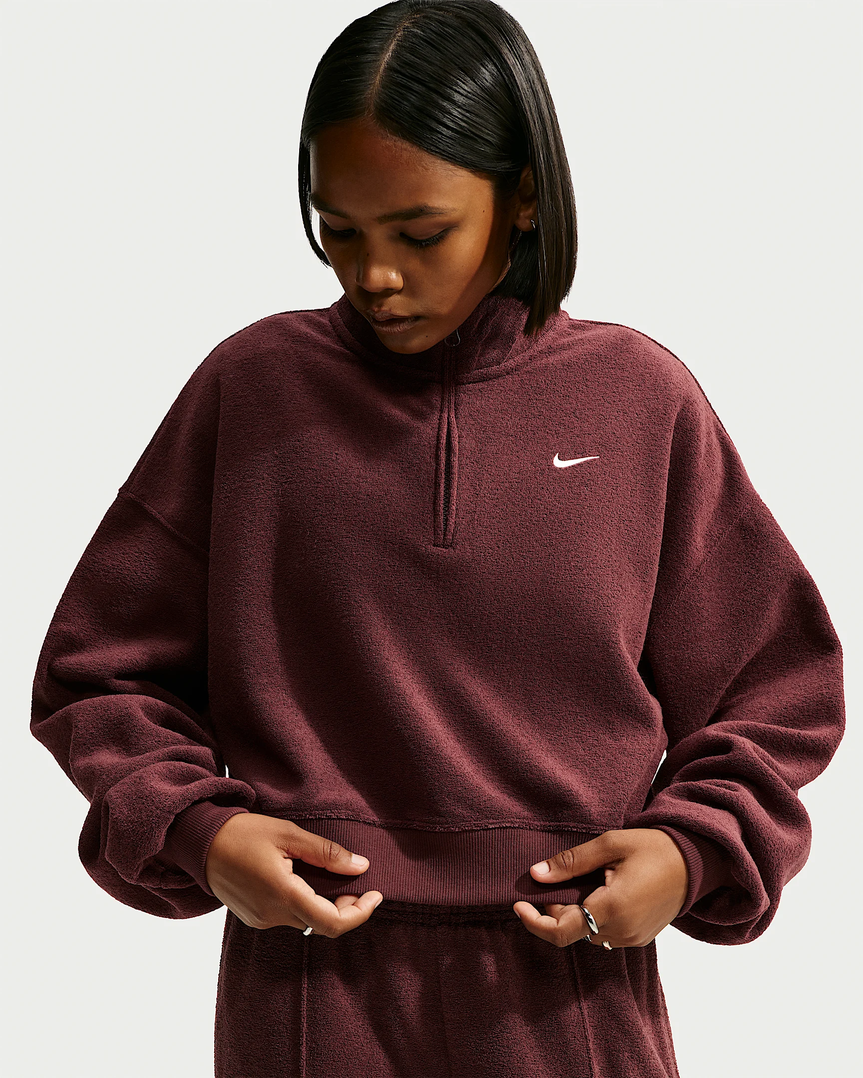 Nike Studio Fleece Medium-Weight Plush Women's Oversized 1/4-Zip Cropped Top - 1