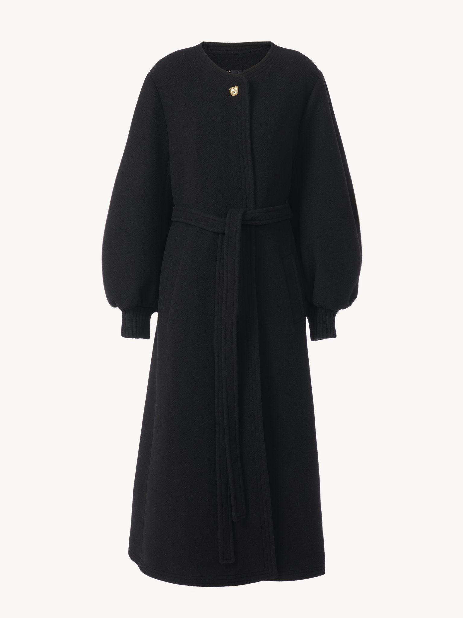 BALLOON-SLEEVE LONG WRAP COAT - 2