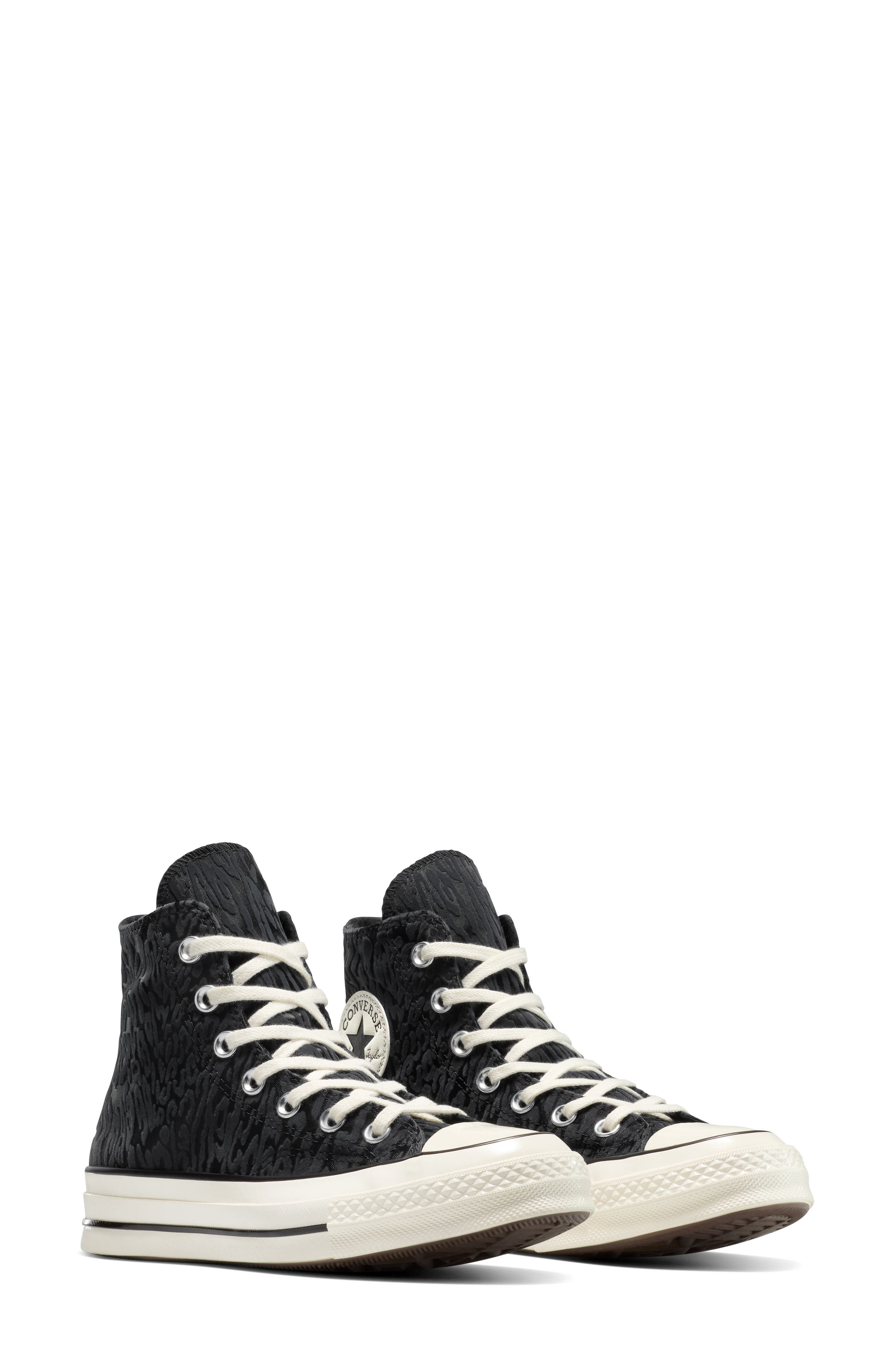 Converse Gender Inclusive Chuck 70 Leopard Flocked Satin Low Top Sneaker in Black/Egret/Total Eclips - 7
