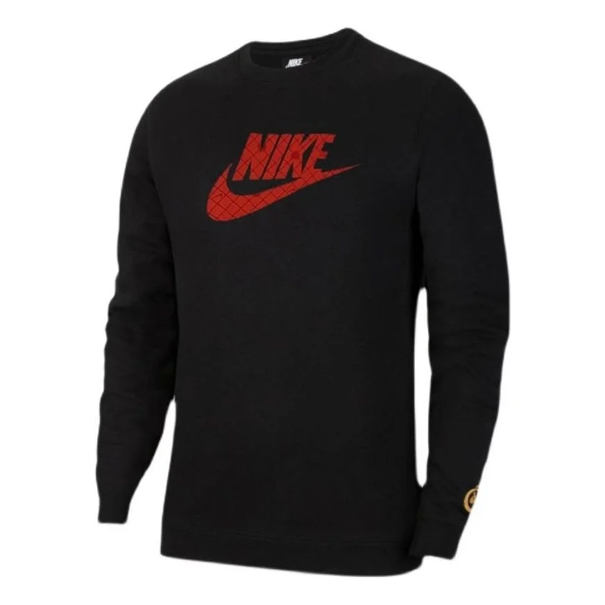 Men's Nike Large Logo Printing Round Neck Long Sleeves Black DH1390-010 - 1