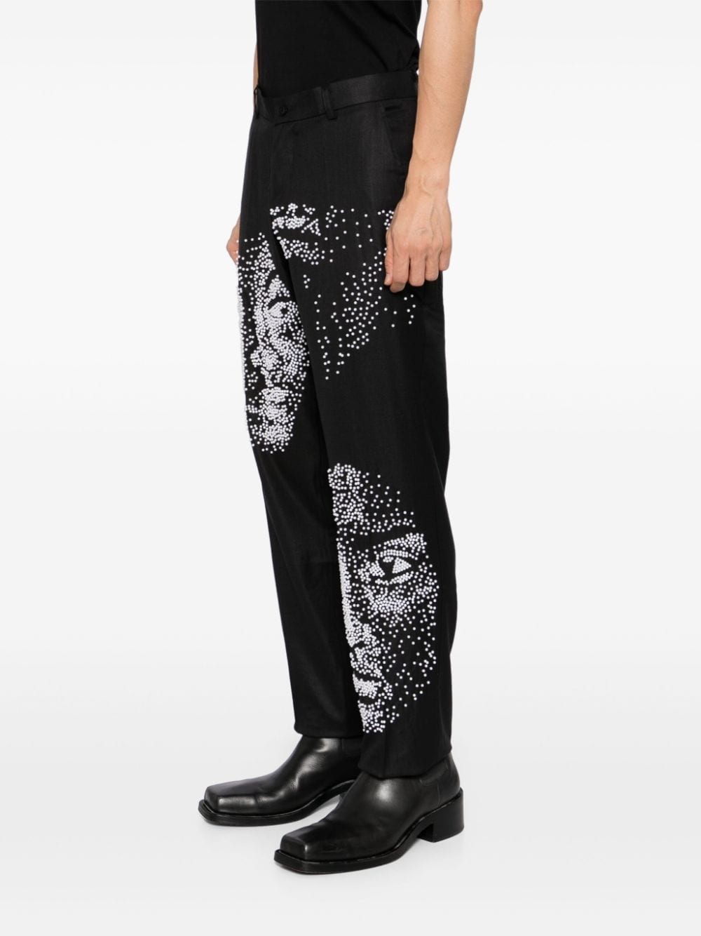 faux-pearl embellishment straight leg trousers - 3