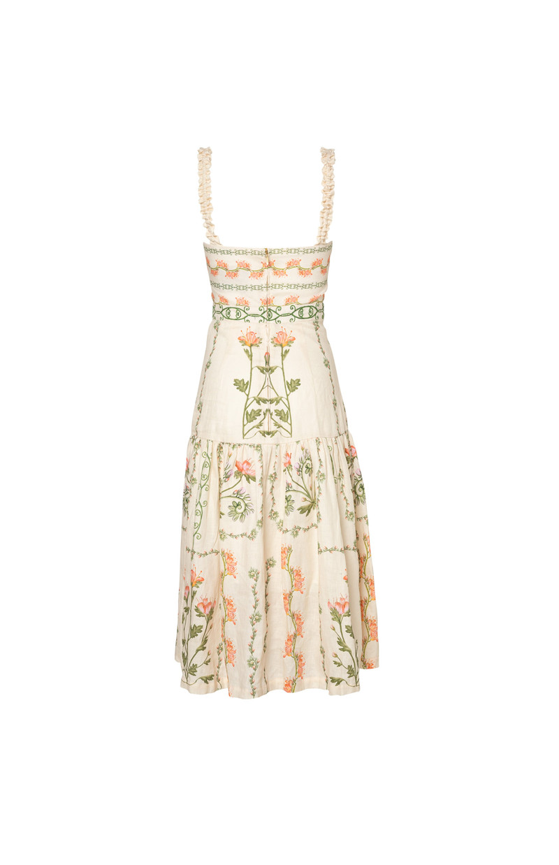 knee length dresses for ladies Agua by Agua Bendita Nispero Uchuva Floral Linen Midi Dress main image 0