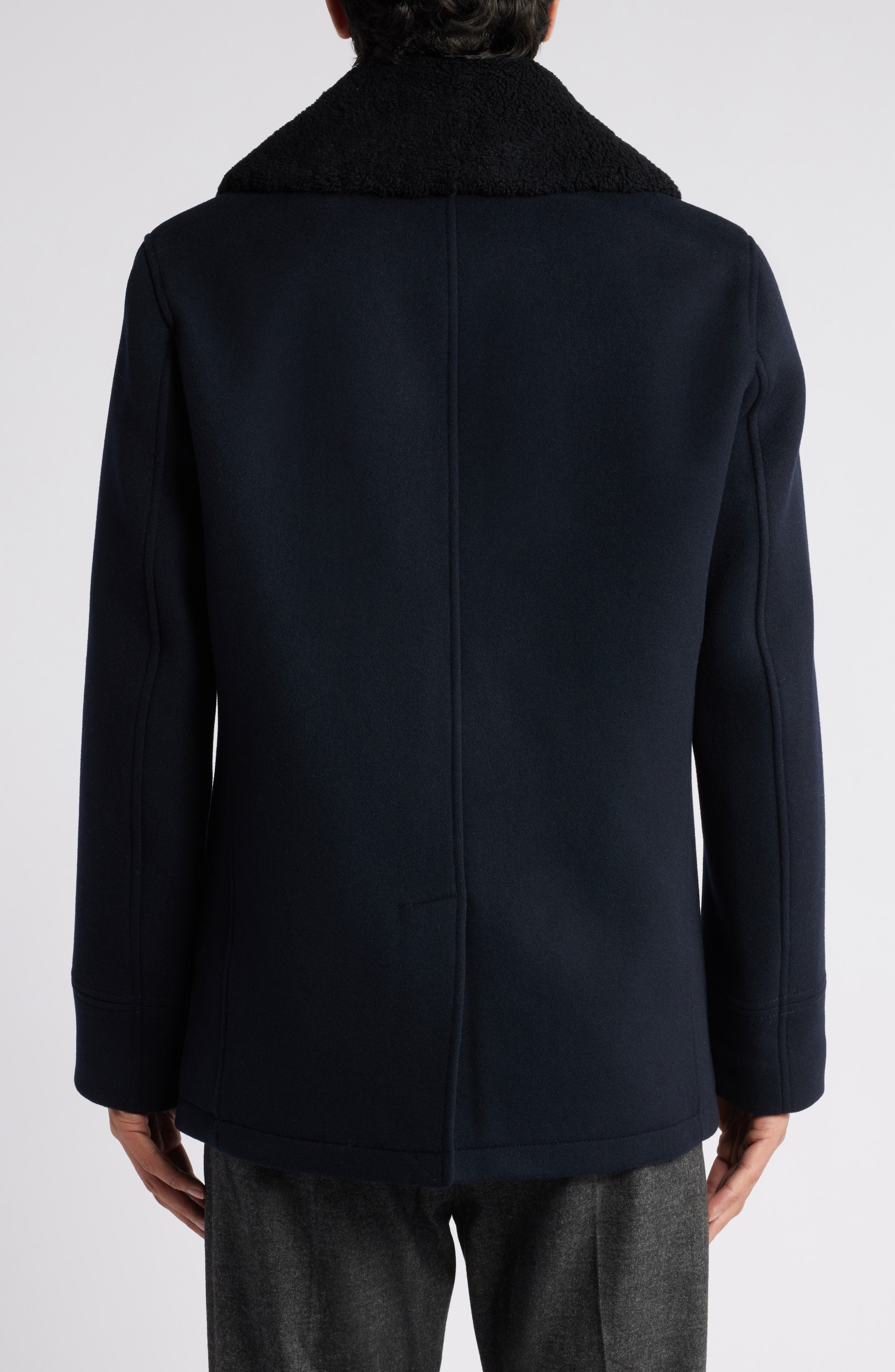 Mackage Cole Wool Peacoat with Genuine Shearling Collar in Navy at Nordstrom - 2