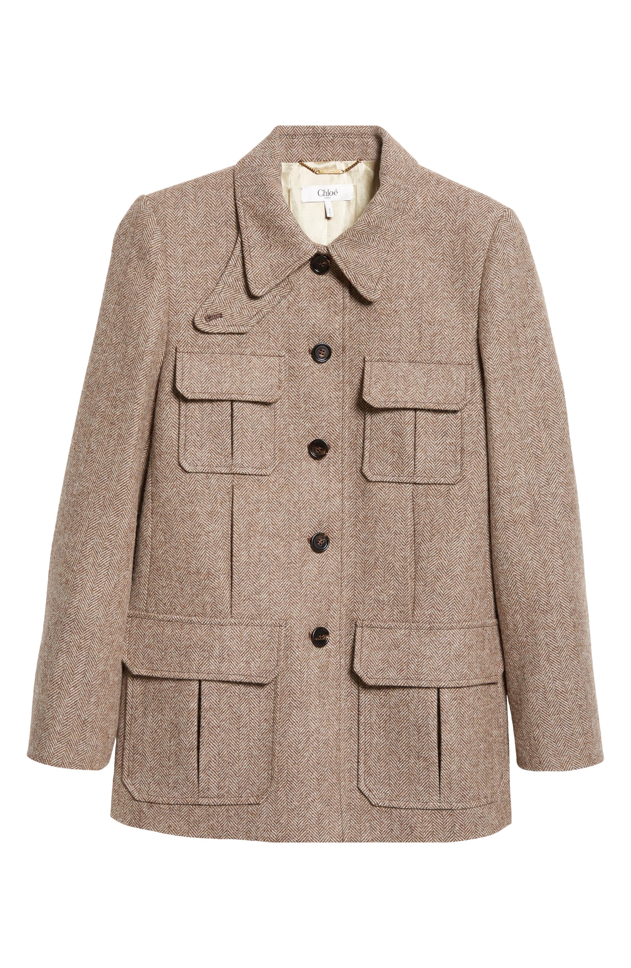 Chloé Herringbone Wool Twill Jacket in Somber Brown at Nordstrom - 7