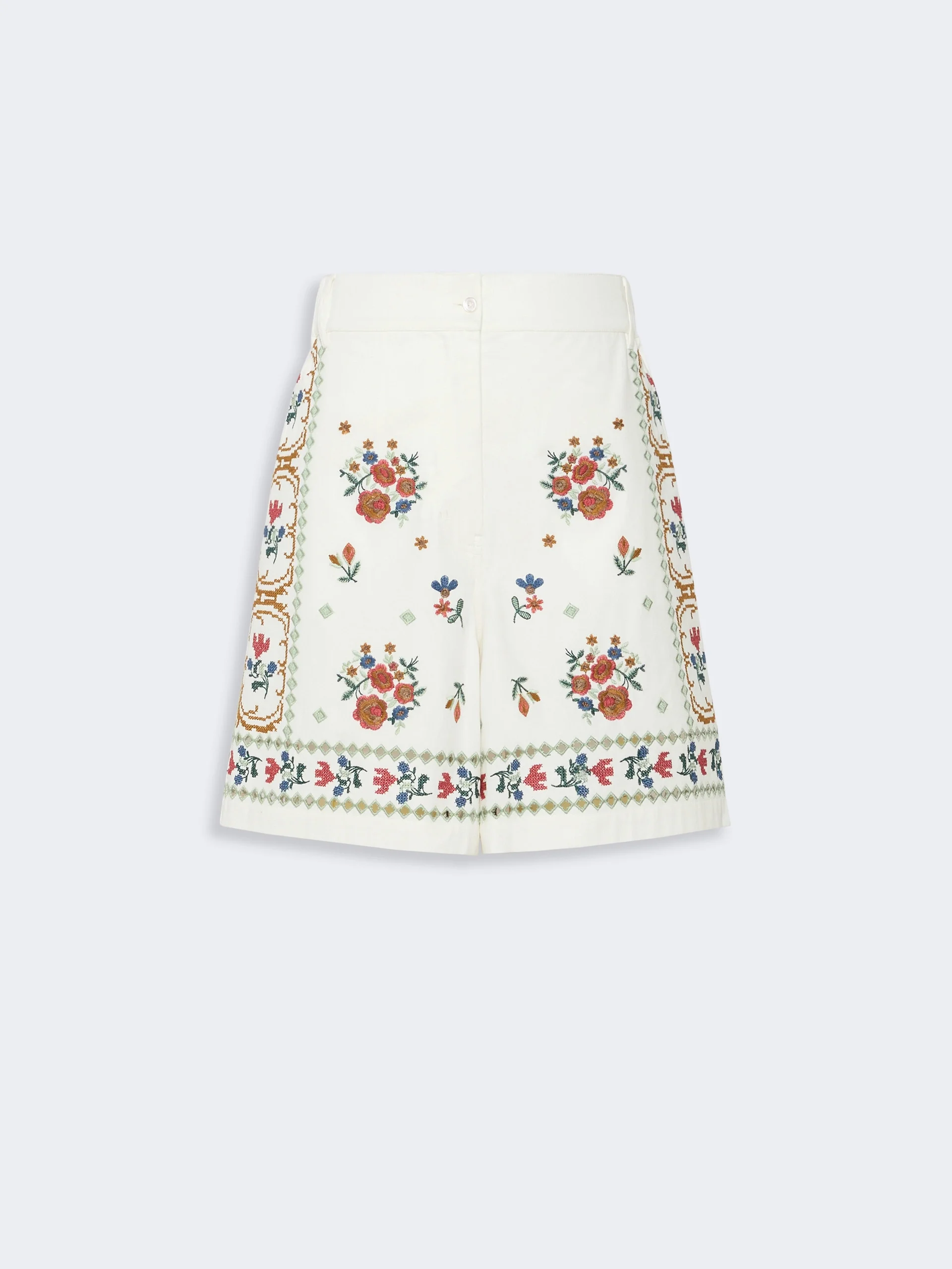 OBICE Embroidered cotton Bermuda shorts - WHITE - 1