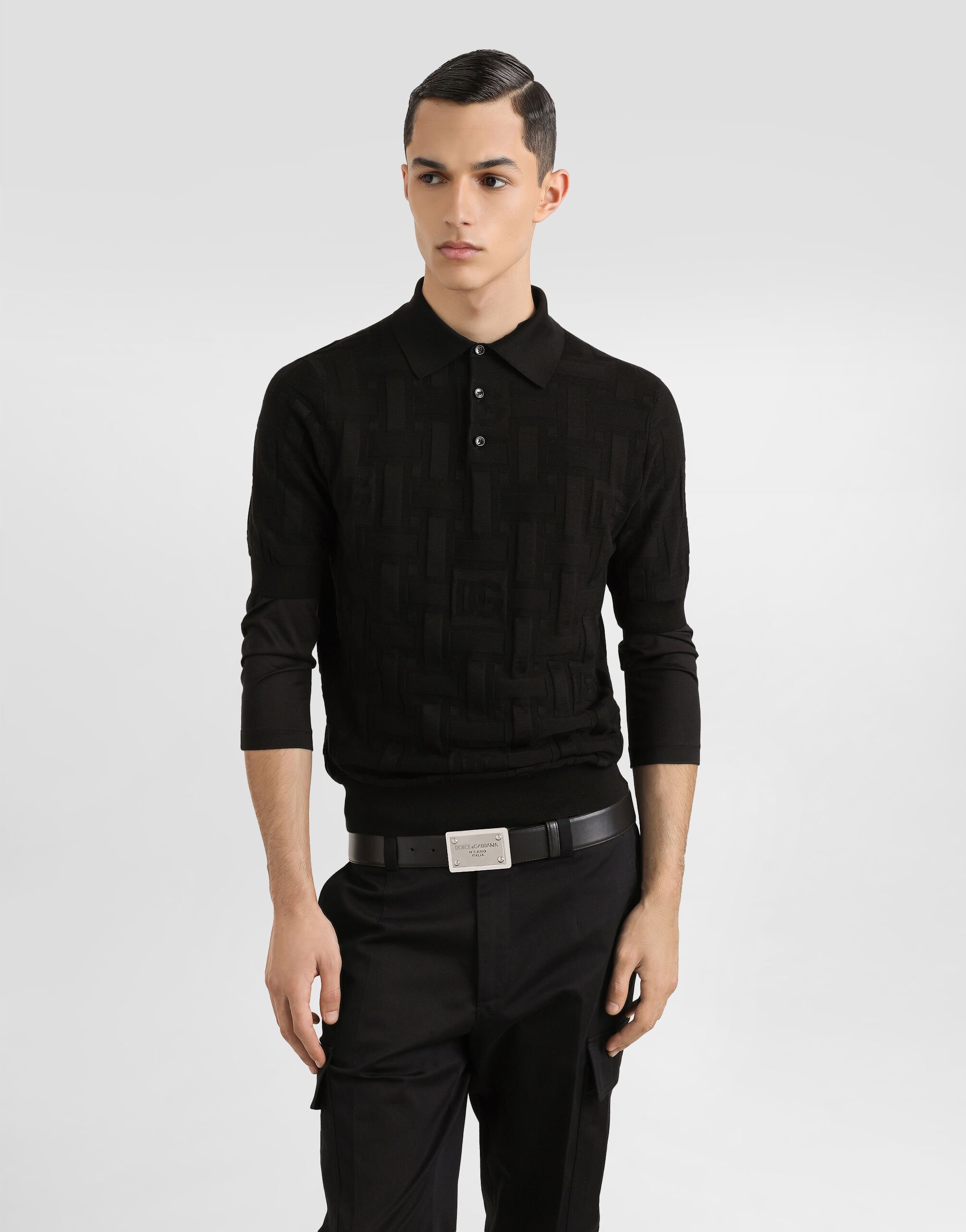 Silk polo-shirt with jacquard logo - 4