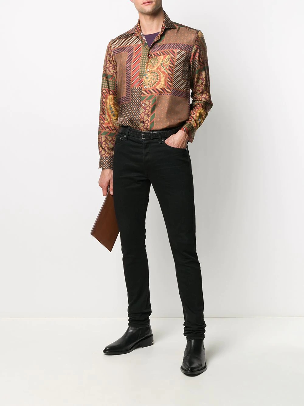 patchwork printed silk shirt - 2