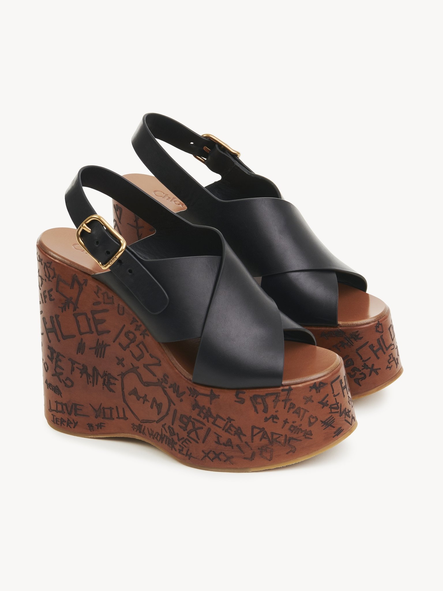 サンダル・ミュール MAXIME WEDGE SANDALS Chloé Maxime 130mm Wedge Sandals | Black | FARFETCH JO