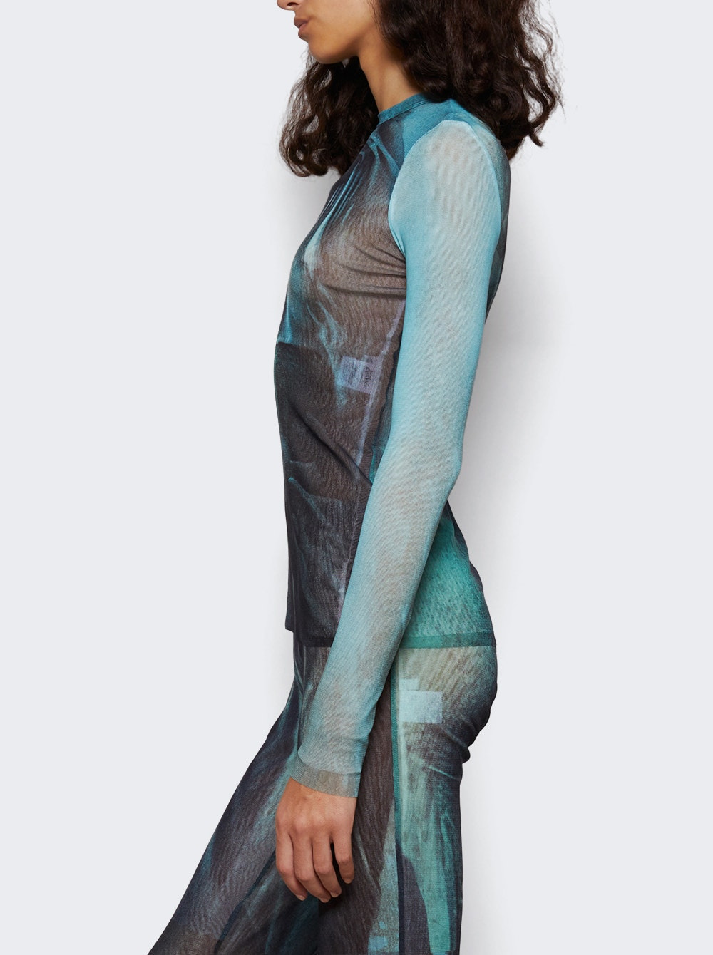 Mesh Long Sleeve Top Blue Water Print - 3