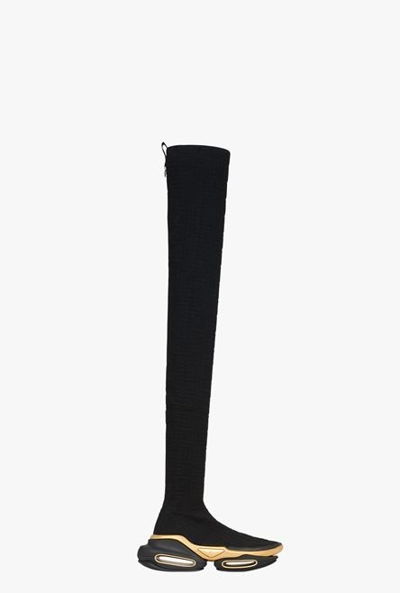 Black knit and suede B-Bold thigh-high sneakers - 1