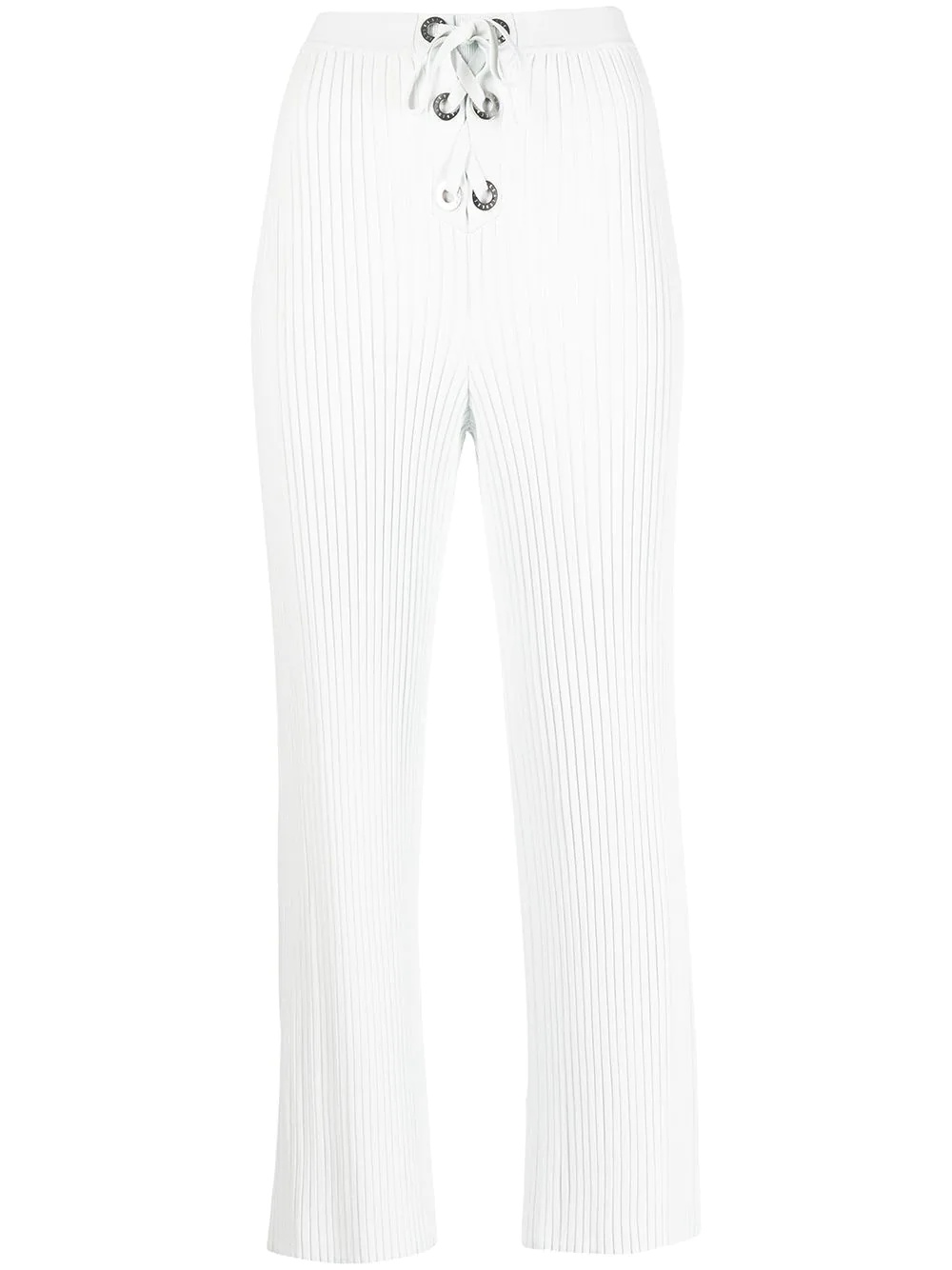 ribbed-knit eyelet lace-up trousers - 1