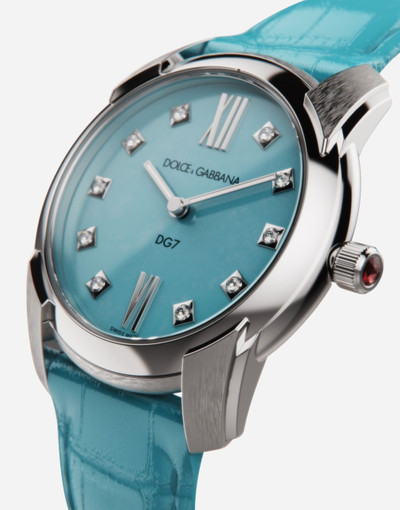 Dolce & Gabbana DG7 watch in steel with turquoise and diamonds outlook