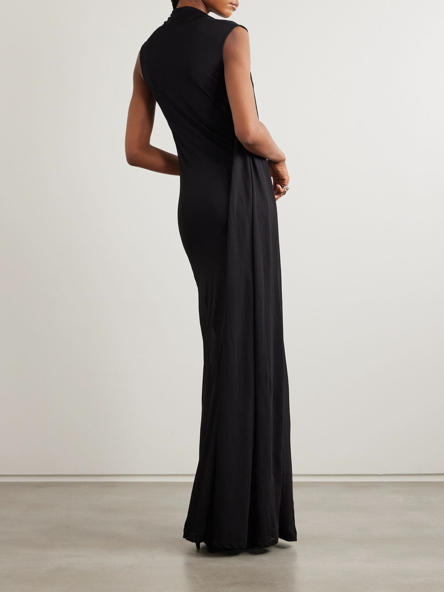 Draped layered jersey maxi dress Black - 3