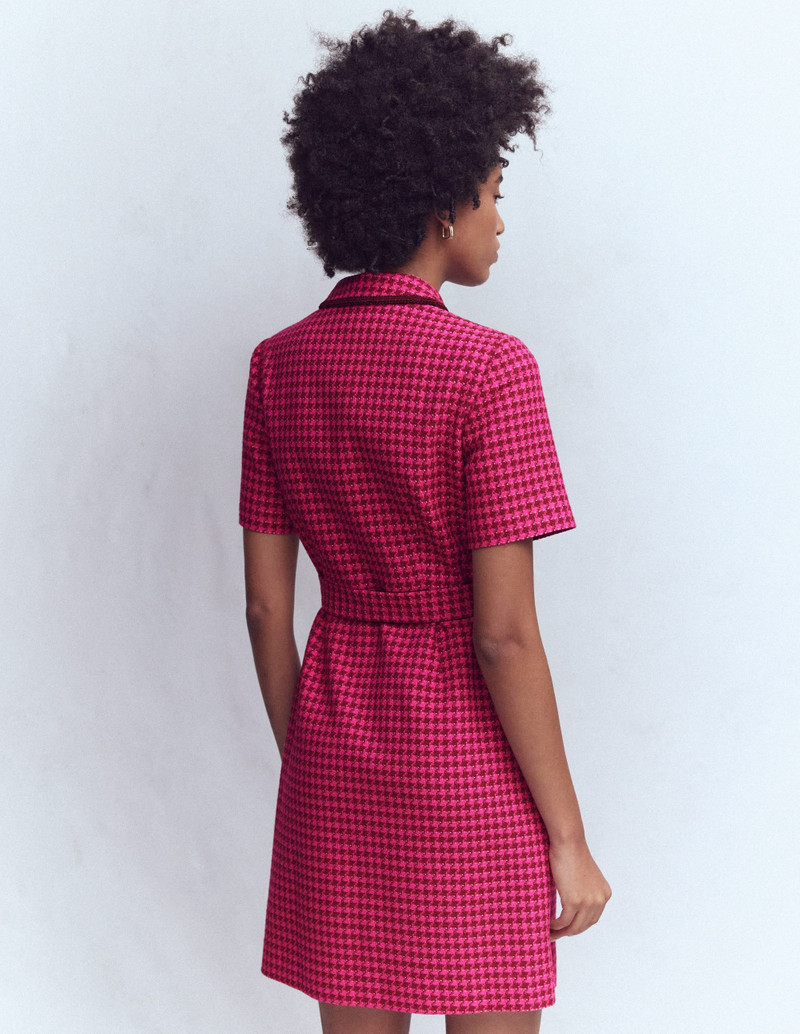 Loren Trim Short Dress-Red & Pink Dogtooth 4
