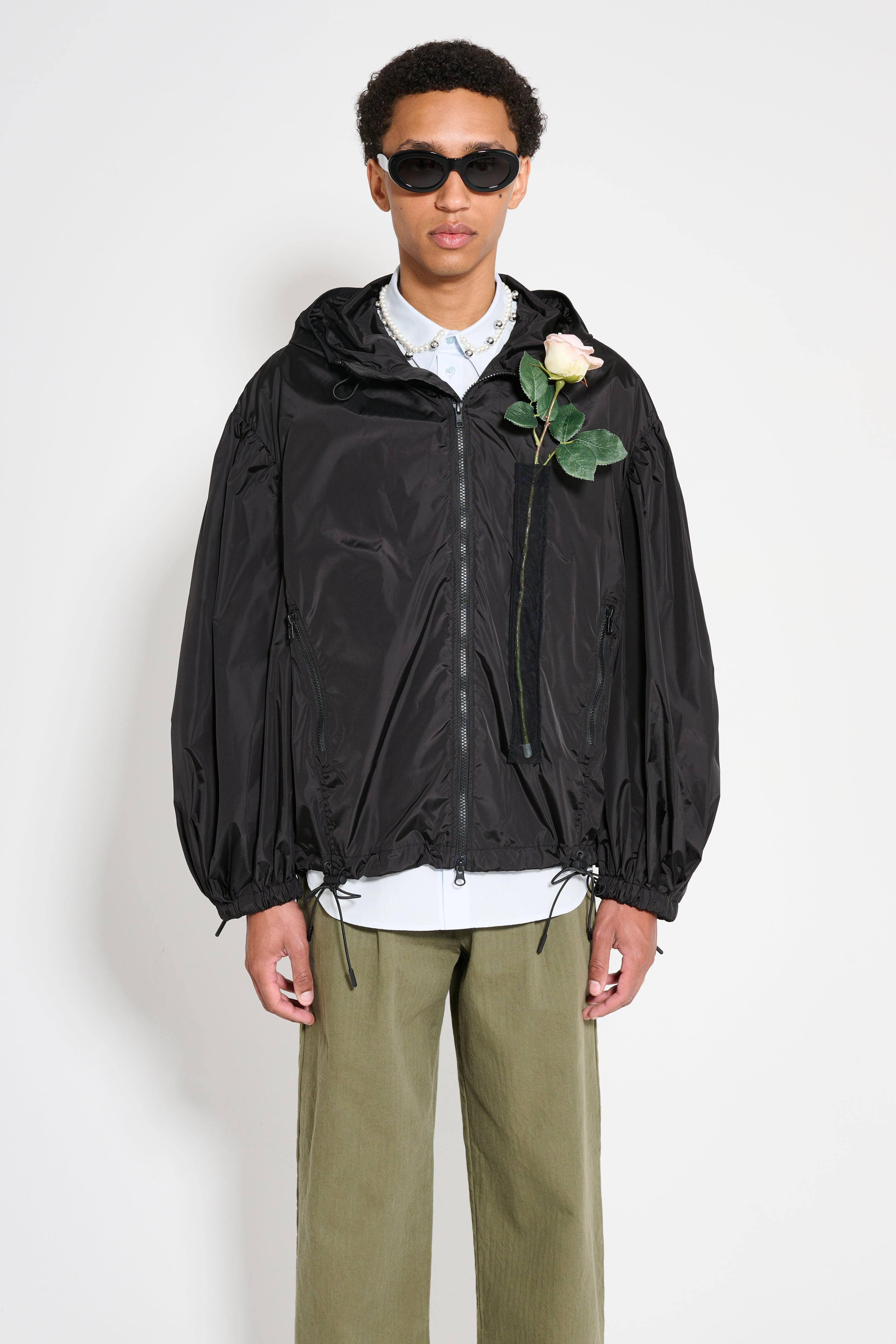 SIMONE ROCHA PUFF SLEEVE JACKET WITH TULLE POCKET AND FLOWER BLACK - 2