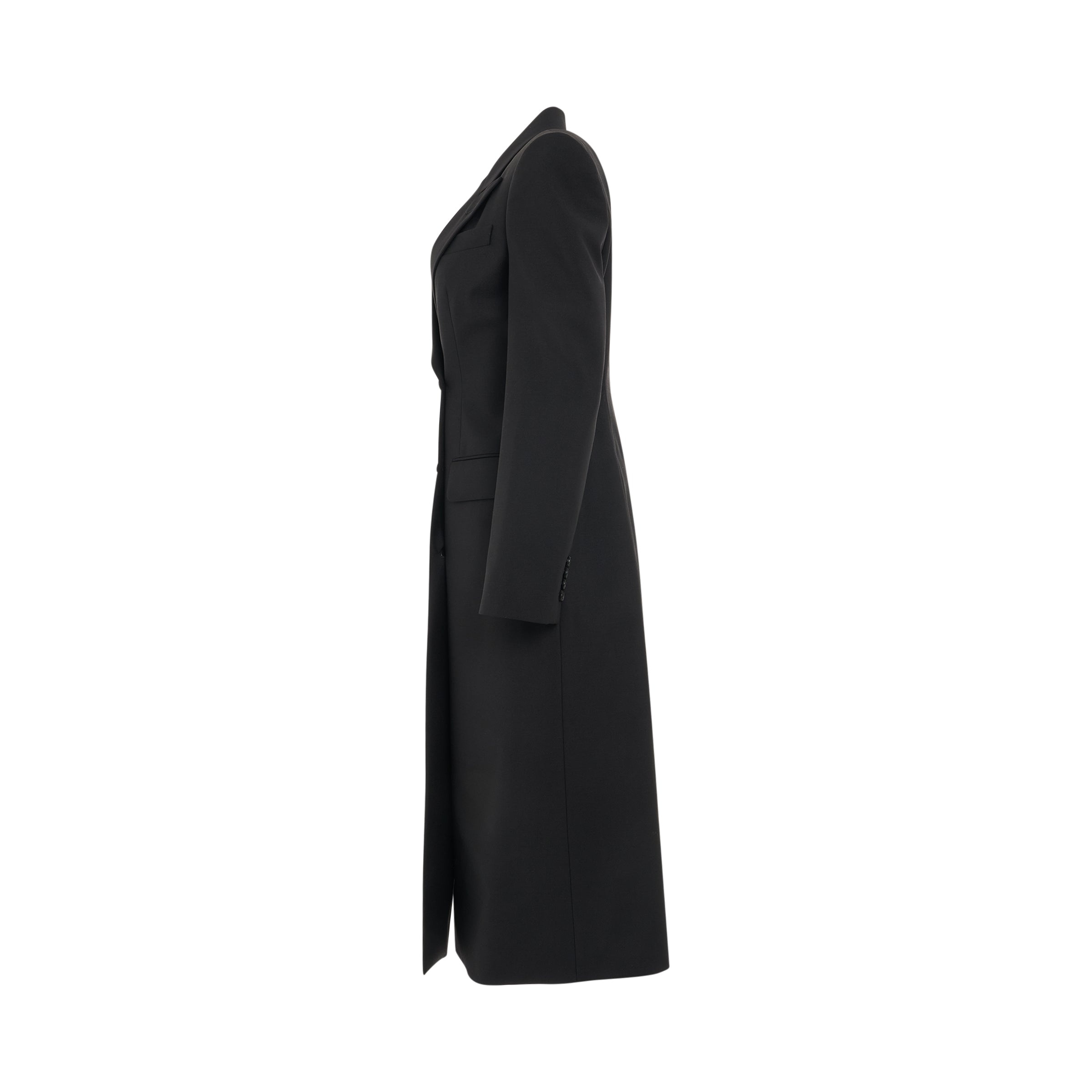 Double Breasted Slit Detail Coat in Black - 3