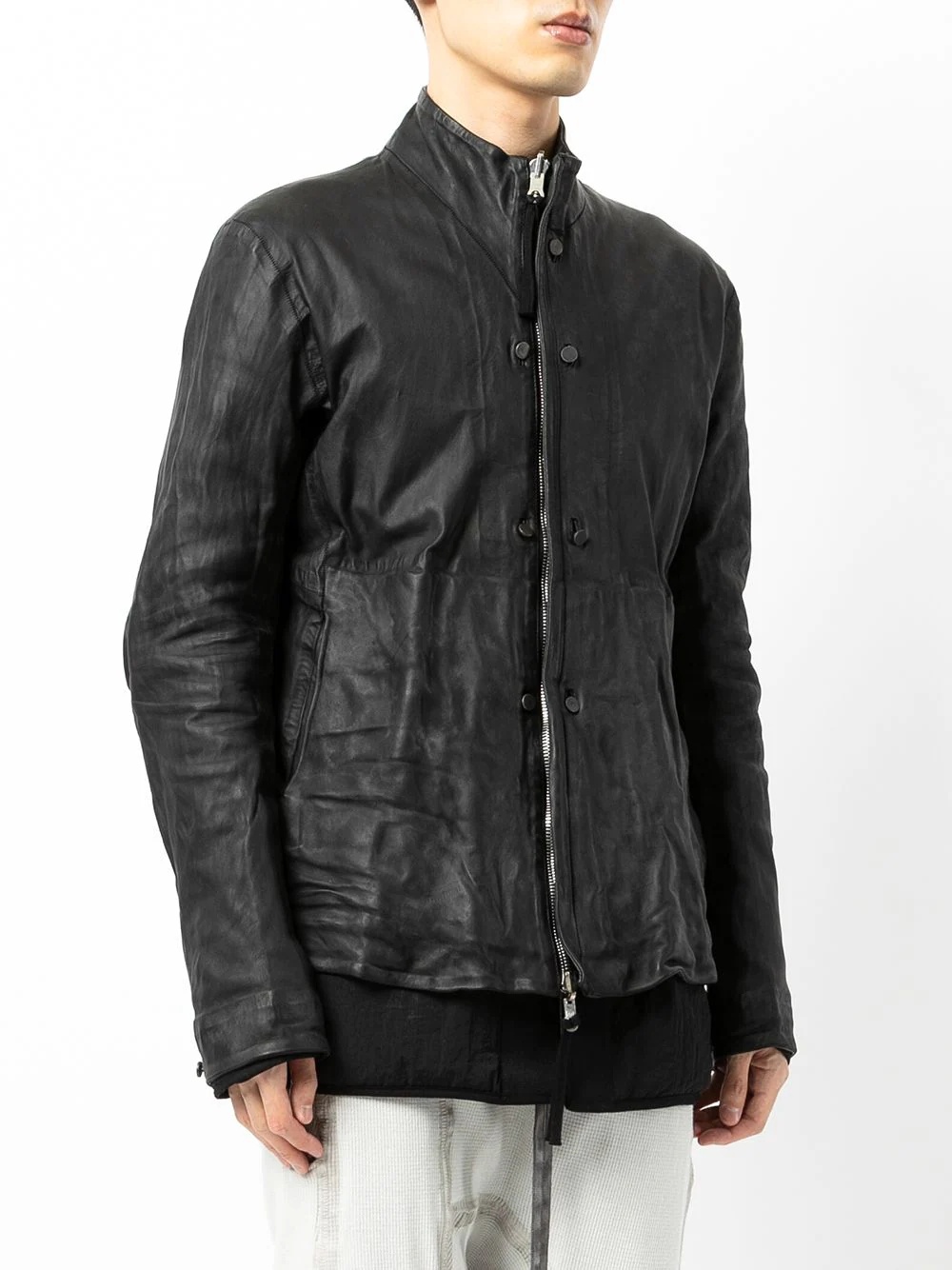 waxed-effect biker jacket - 3