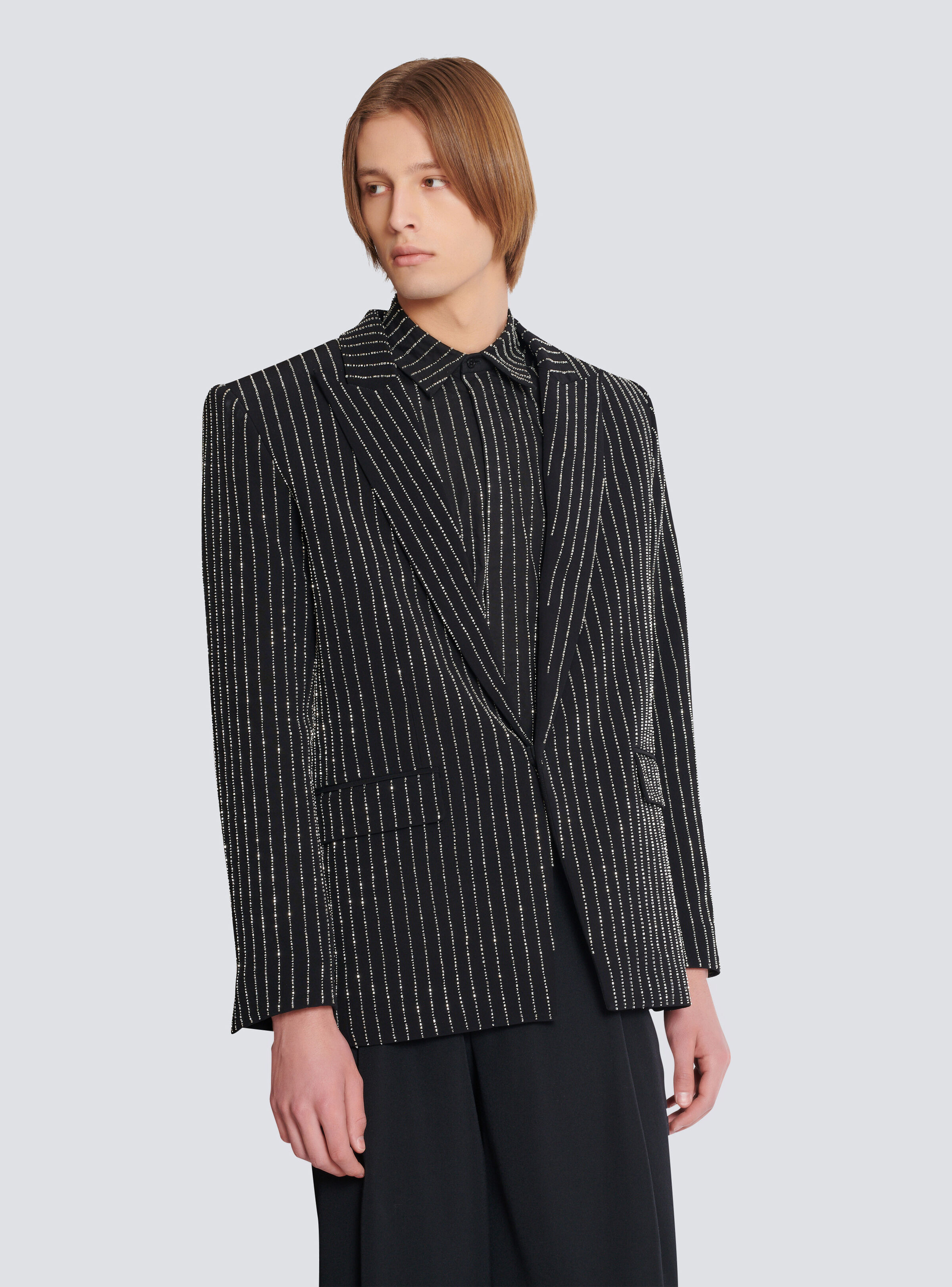 1-button wool jacket with crystal stripes - 6
