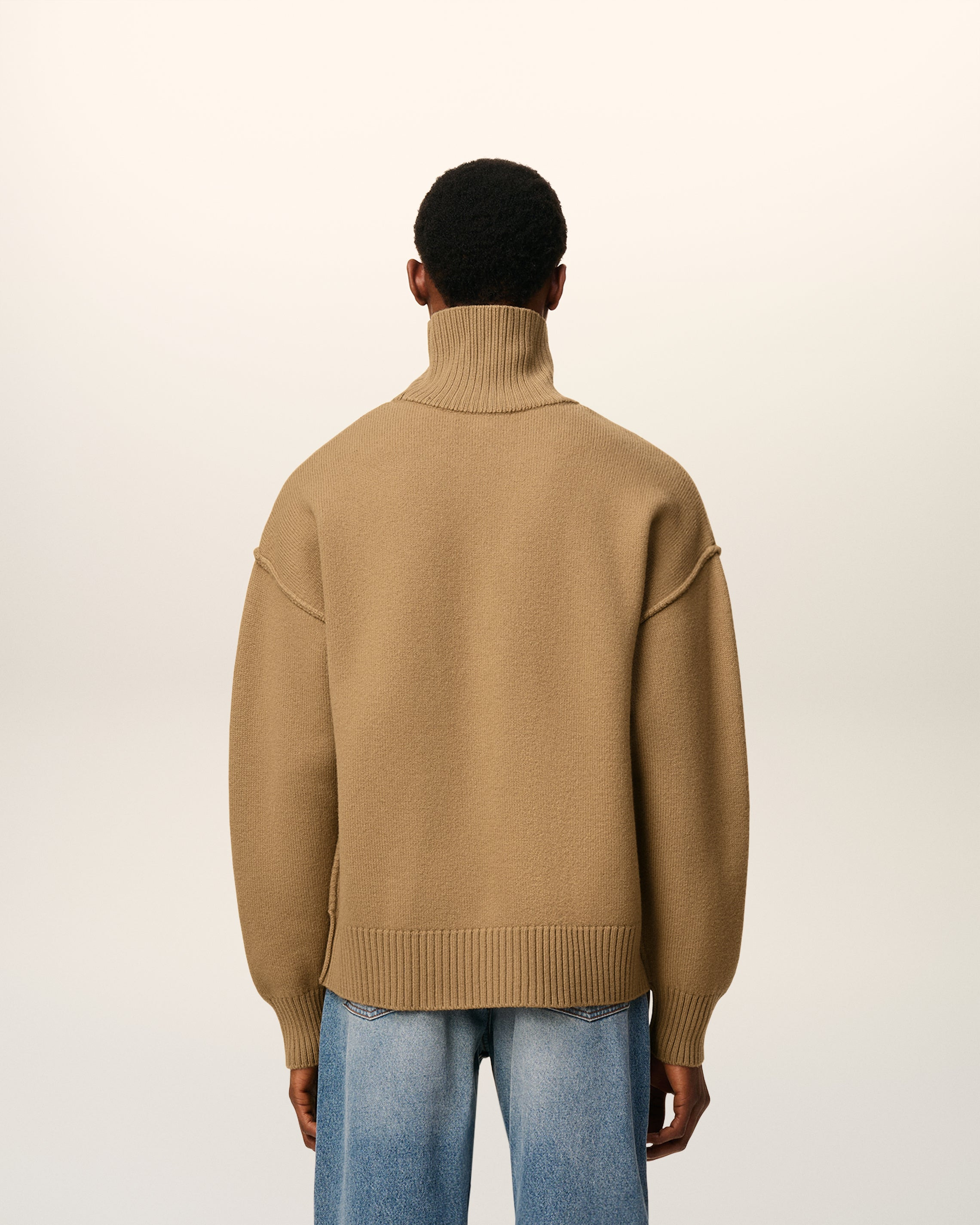 BROWN WOOL AMI DE COEUR FUNNEL NECK SWEATER - 5