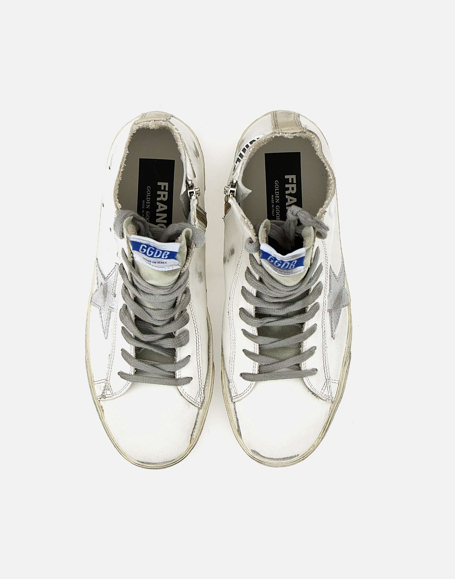 Golden Goose France Classic White Leather Sneakers With Metallic Star - 4