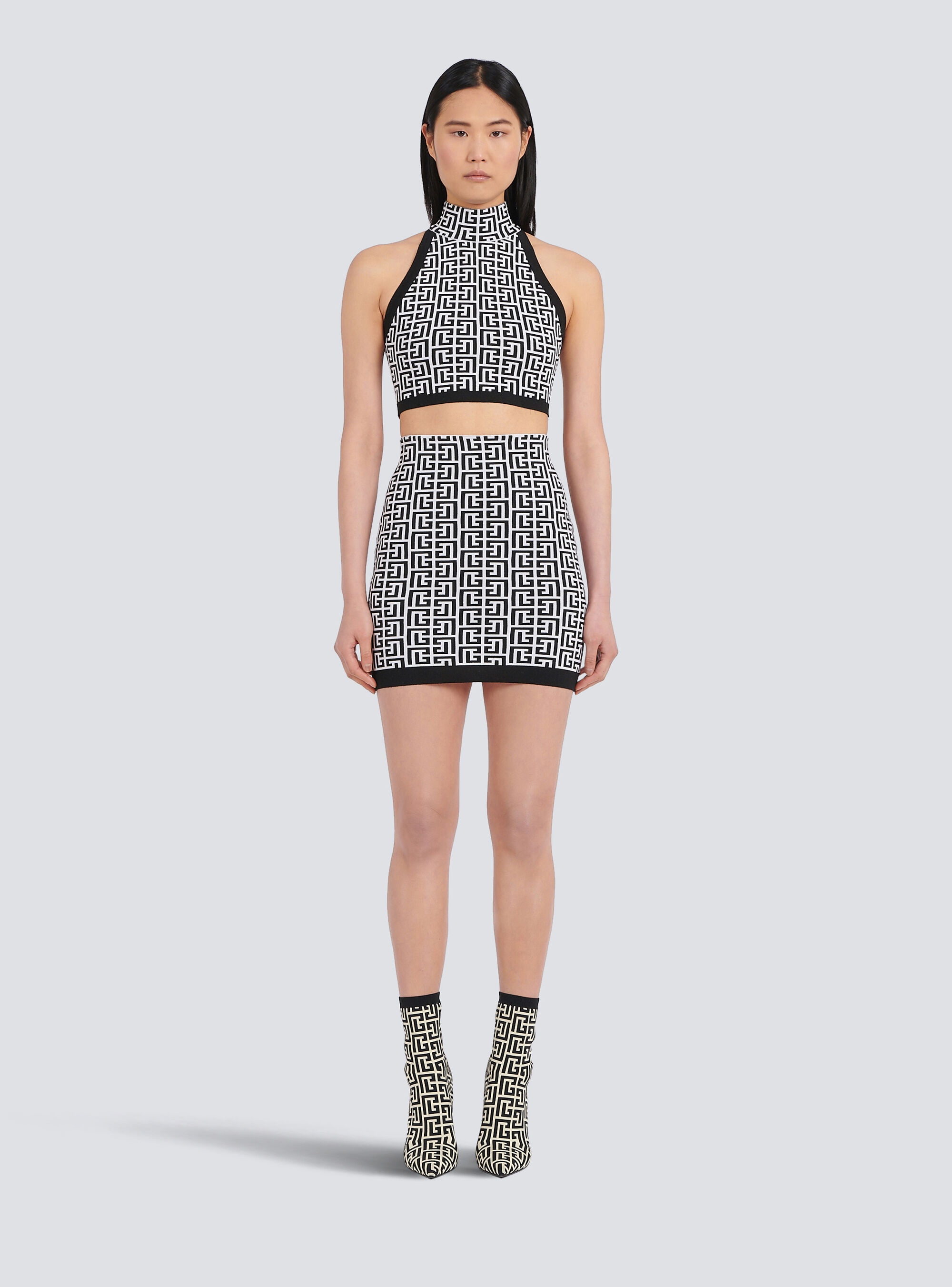 Short knit skirt with Balmain monogram - 3