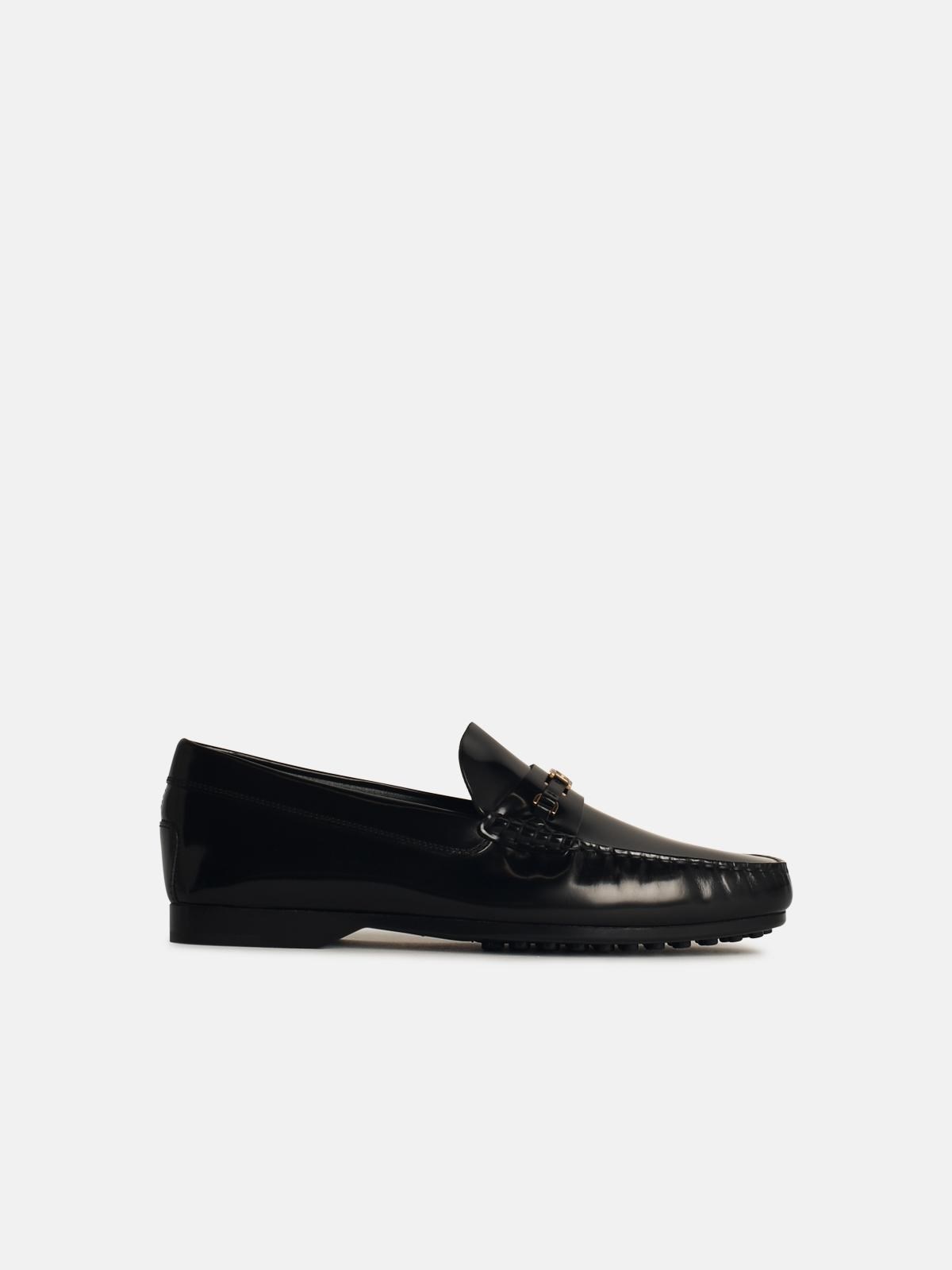 'KATE' BLACK LEATHER LOAFERS - 1