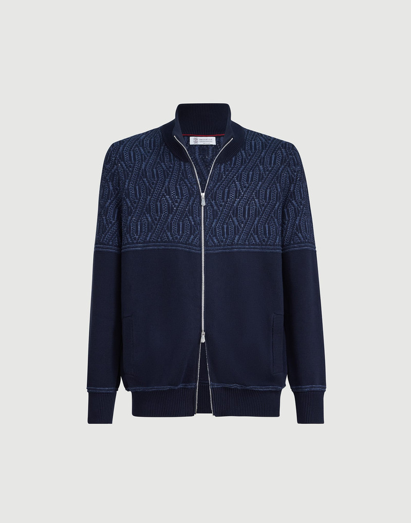 Cotton cardigan with jacquard cable shoulder 1