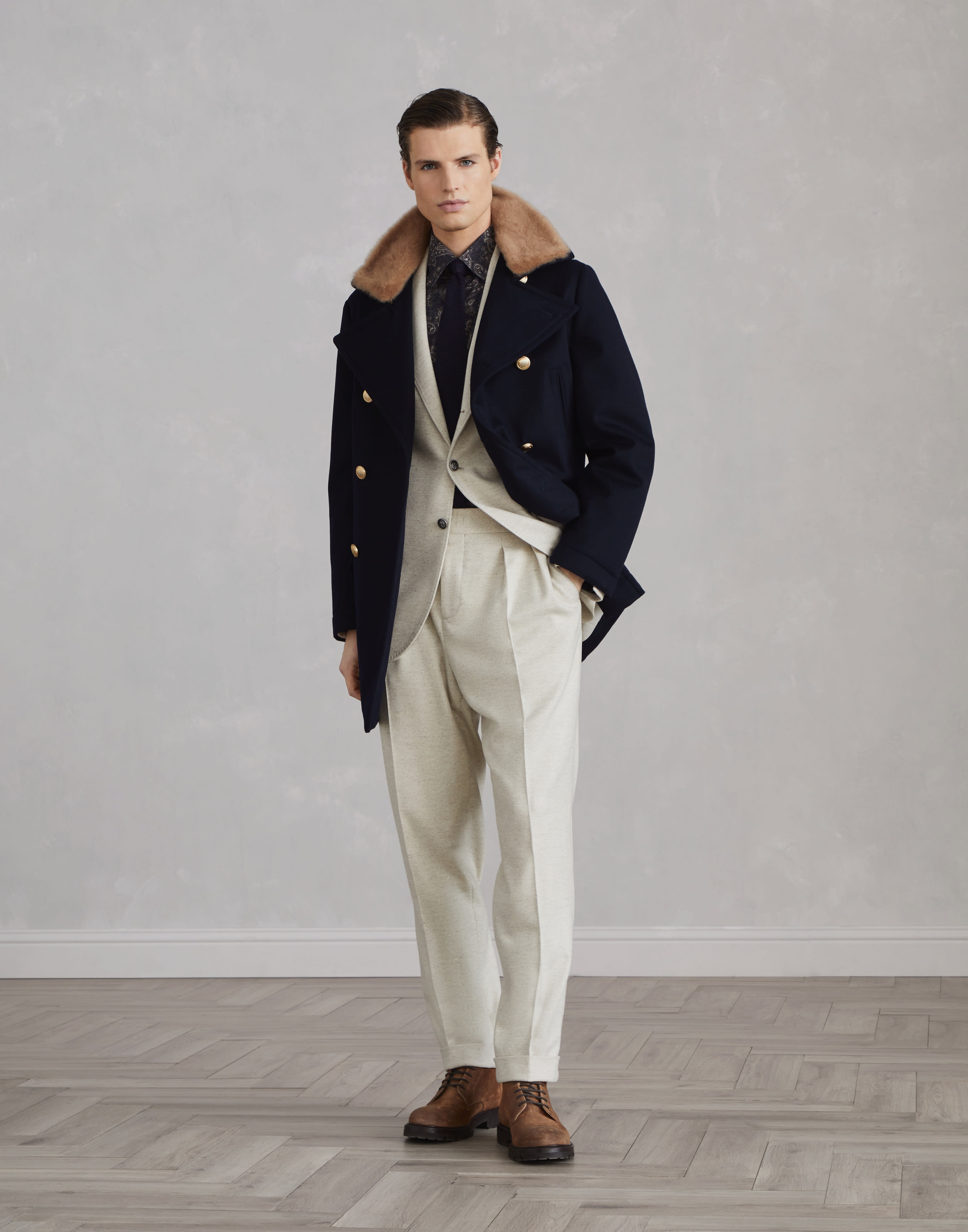 One-and-a-half-breasted coat in bonded cashmere beaver cloth with Thermore® padding and detachable s - 5