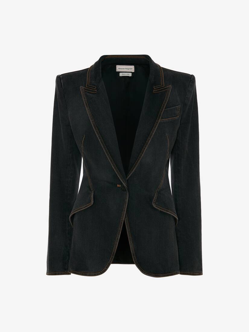 Stretch Denim Jacket in Stone Washed Black - 1
