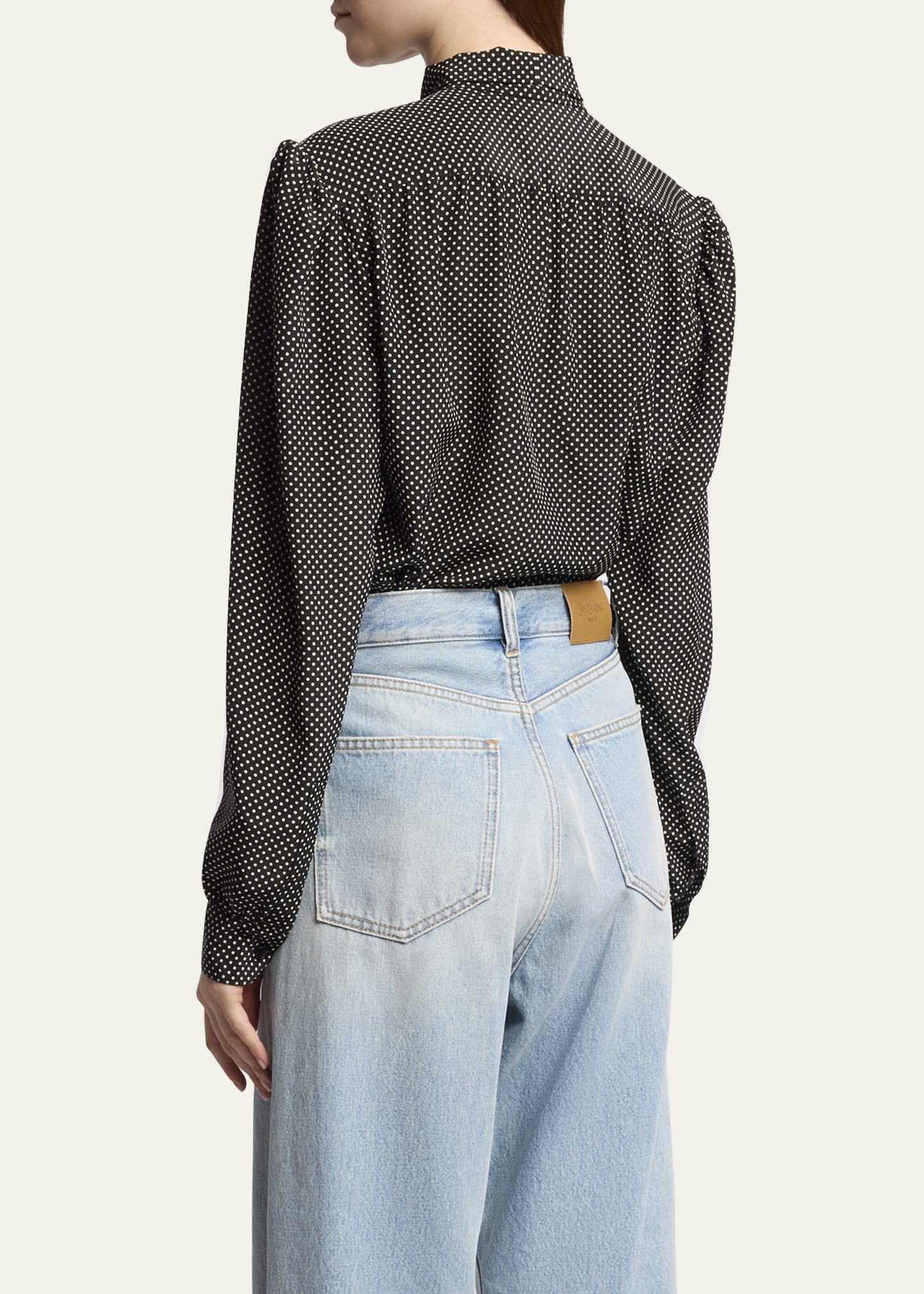Polka Dot Tie-Neck Button Down Silk Blouse - 3