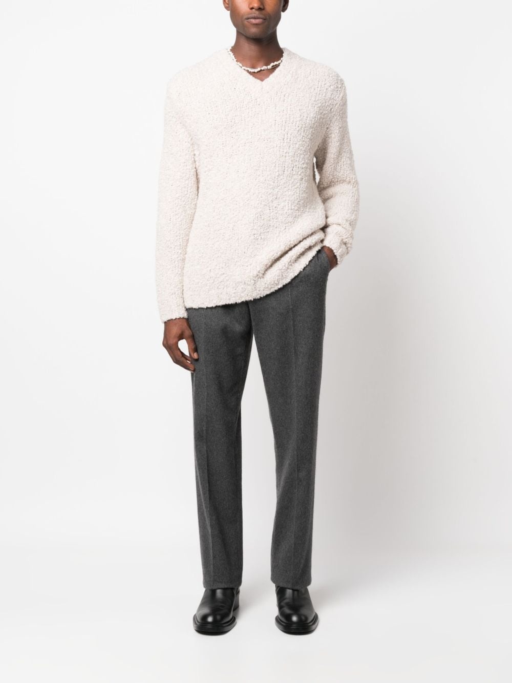brushed-effect V-neck jumper - 2