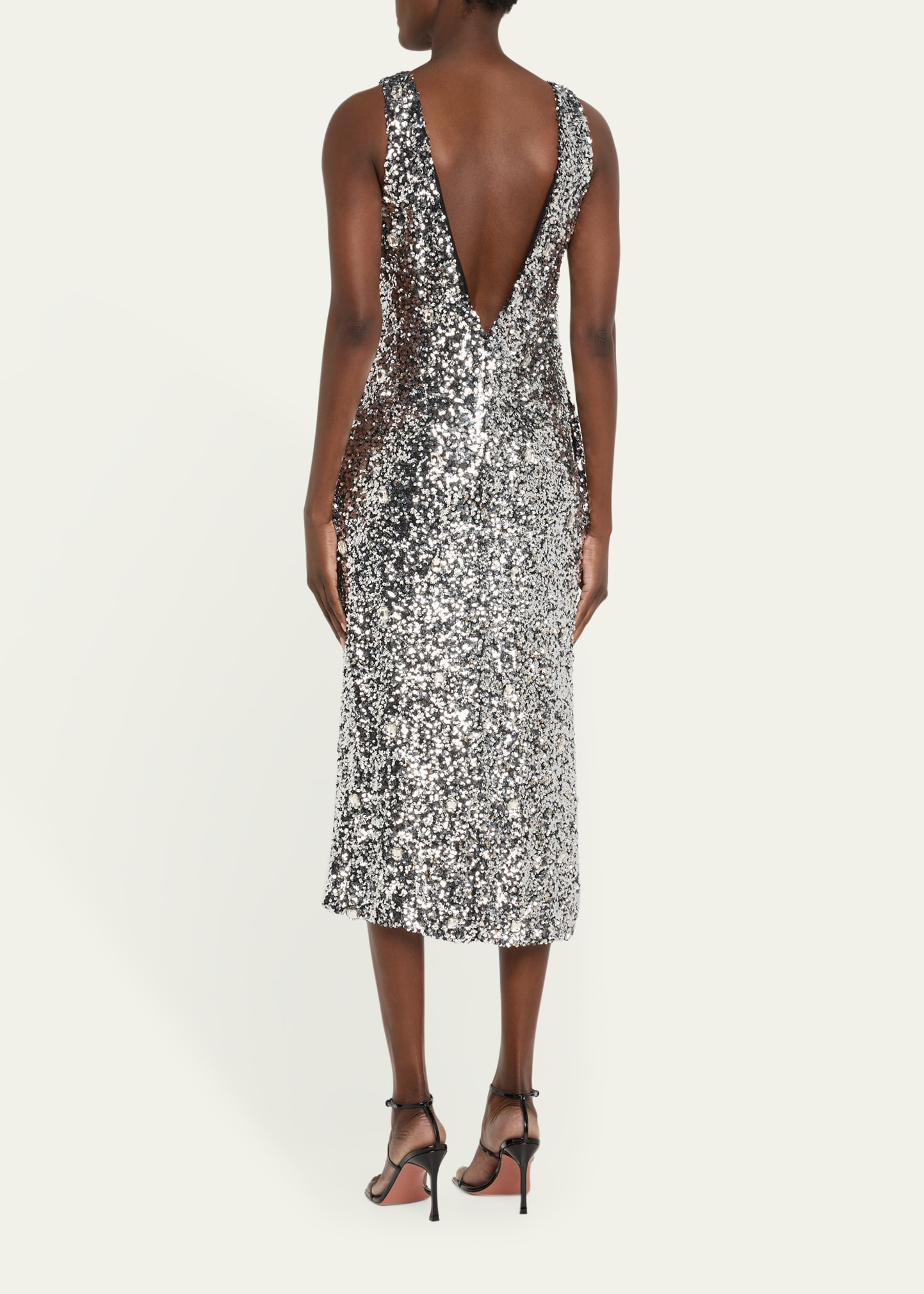 Santha Plunging Draped Sequin Midi Dress - 3