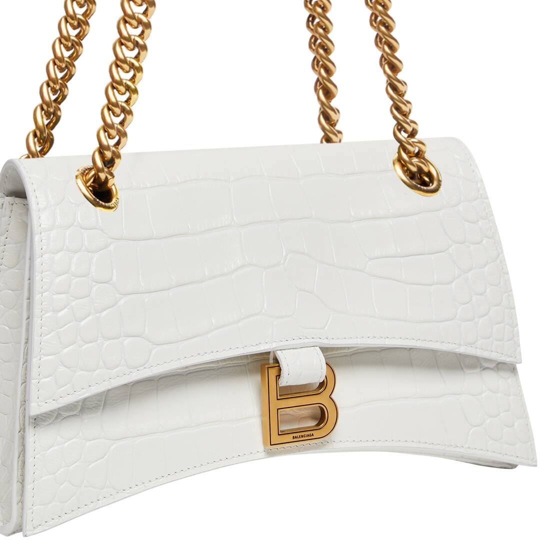 Women's Crush Small Chain Bag Crocodile Embossed in Optic White - 10