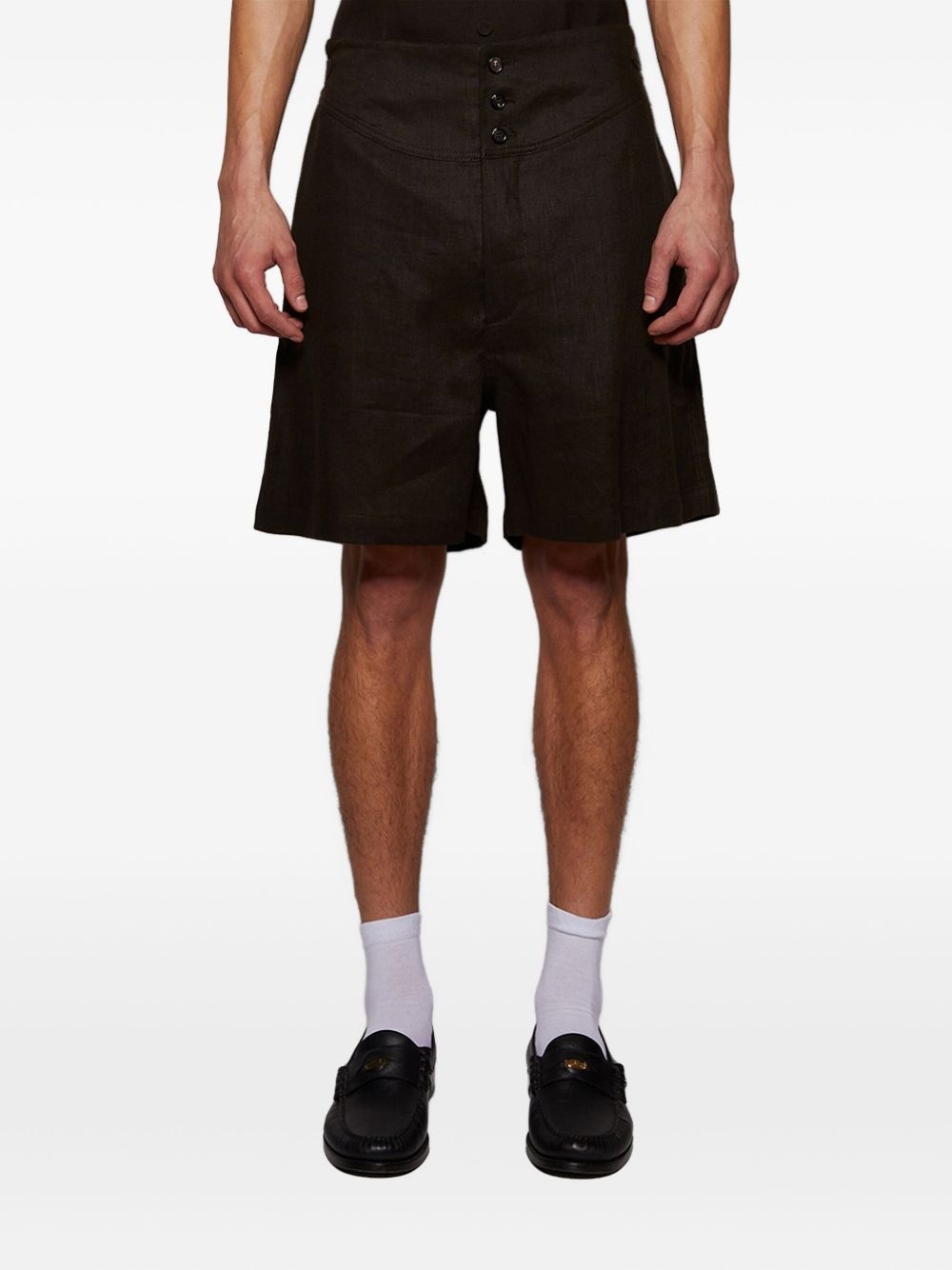 linen button-front shorts - 3