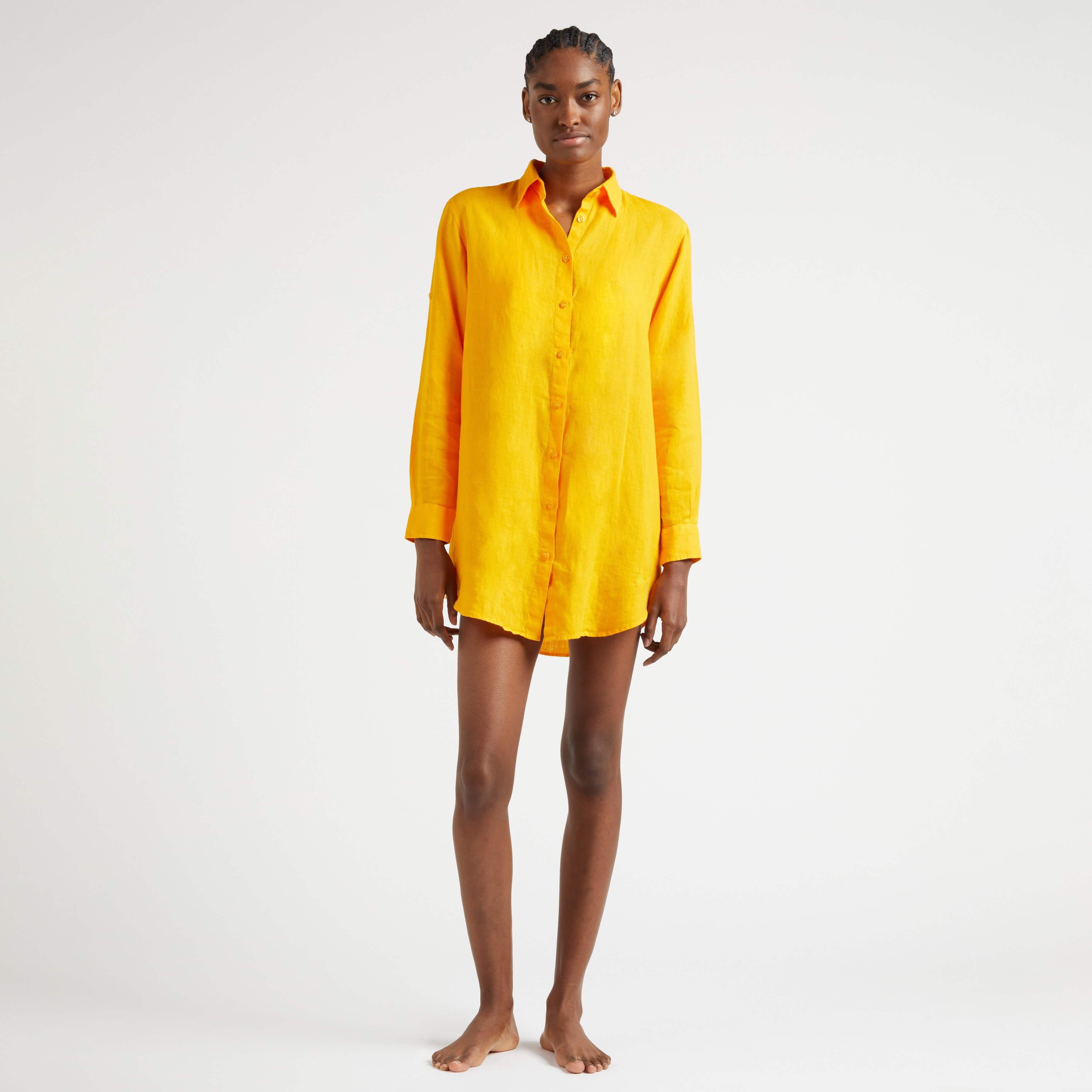 Women Linen Shirt Dress Solid - 3