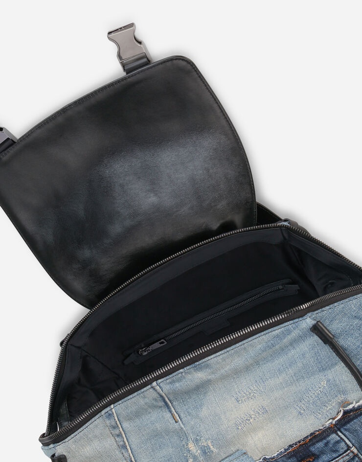 Patchwork denim edge backpack - 5